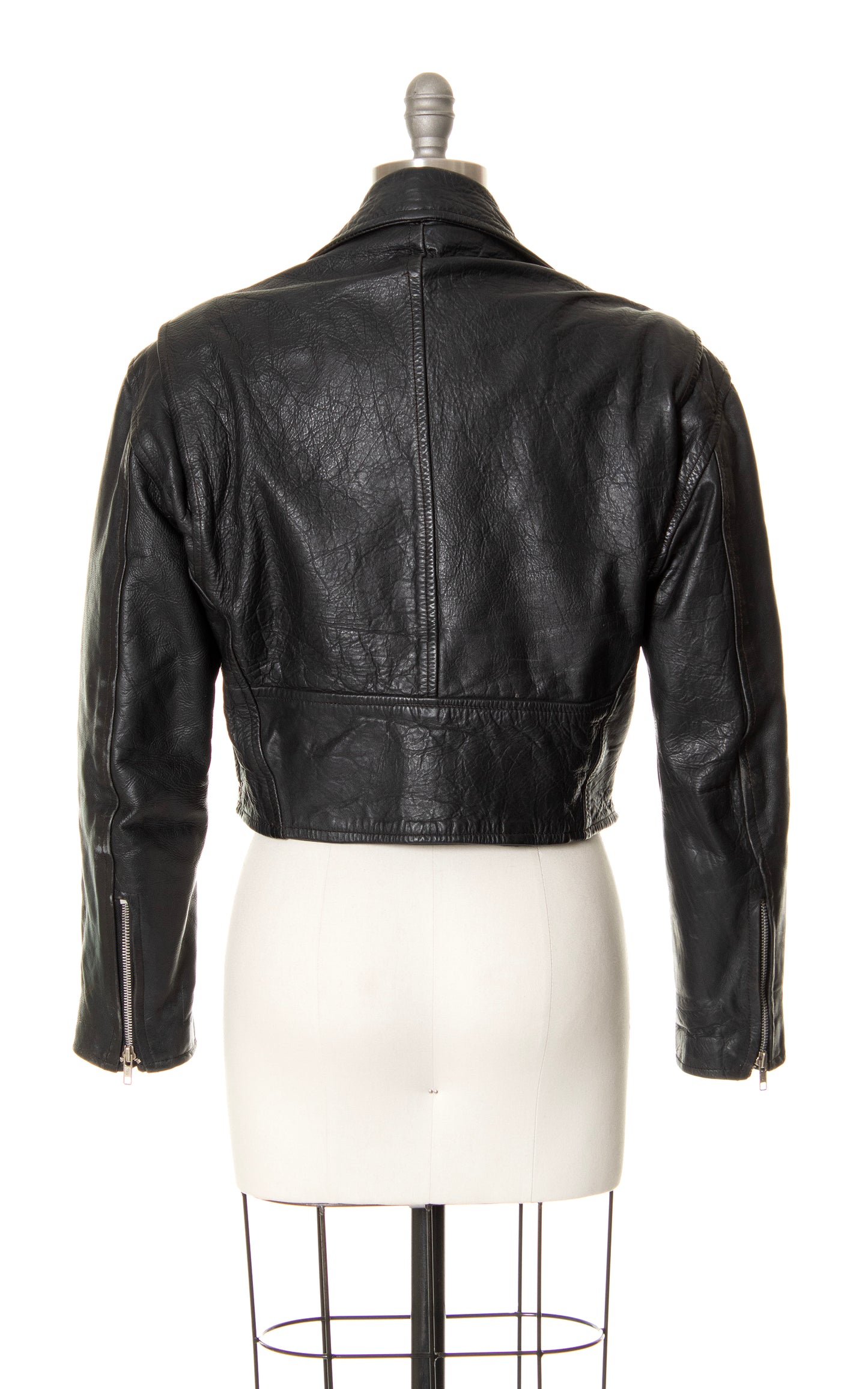 1980s Cropped Black Leather Moto Jacket | medium/large