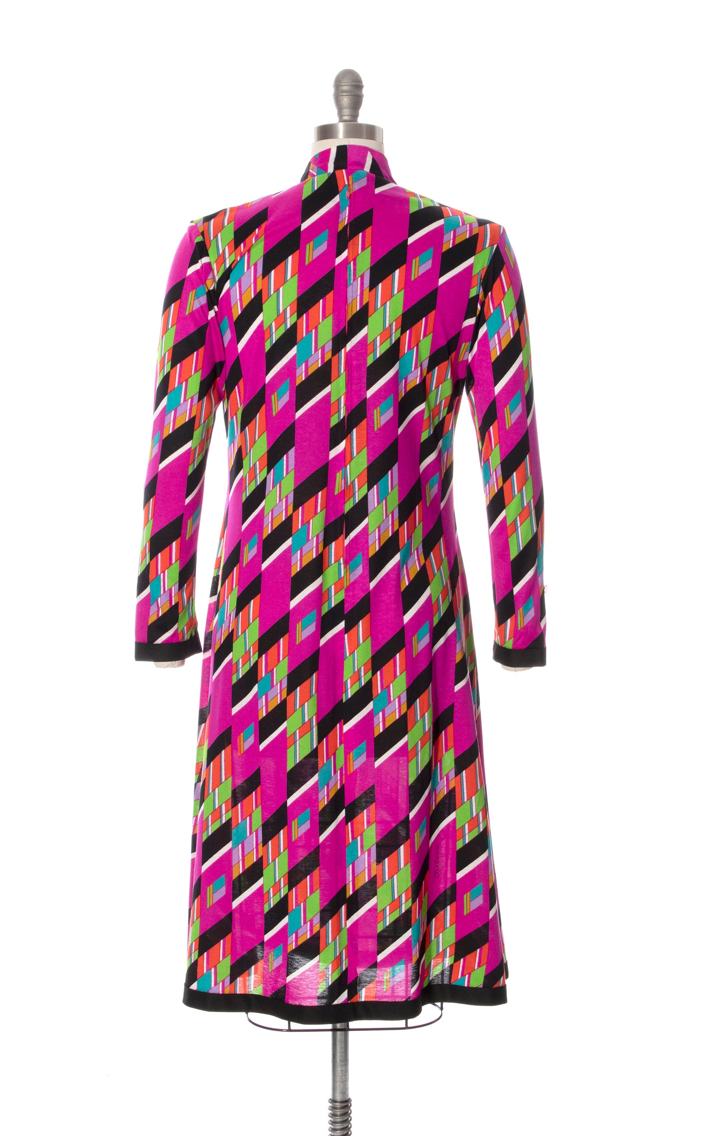 Vintage 70s 1970s OLEG CASSINI Geometric Printed Jersey Psychedelic Shift Dress Birthday Life Vintage