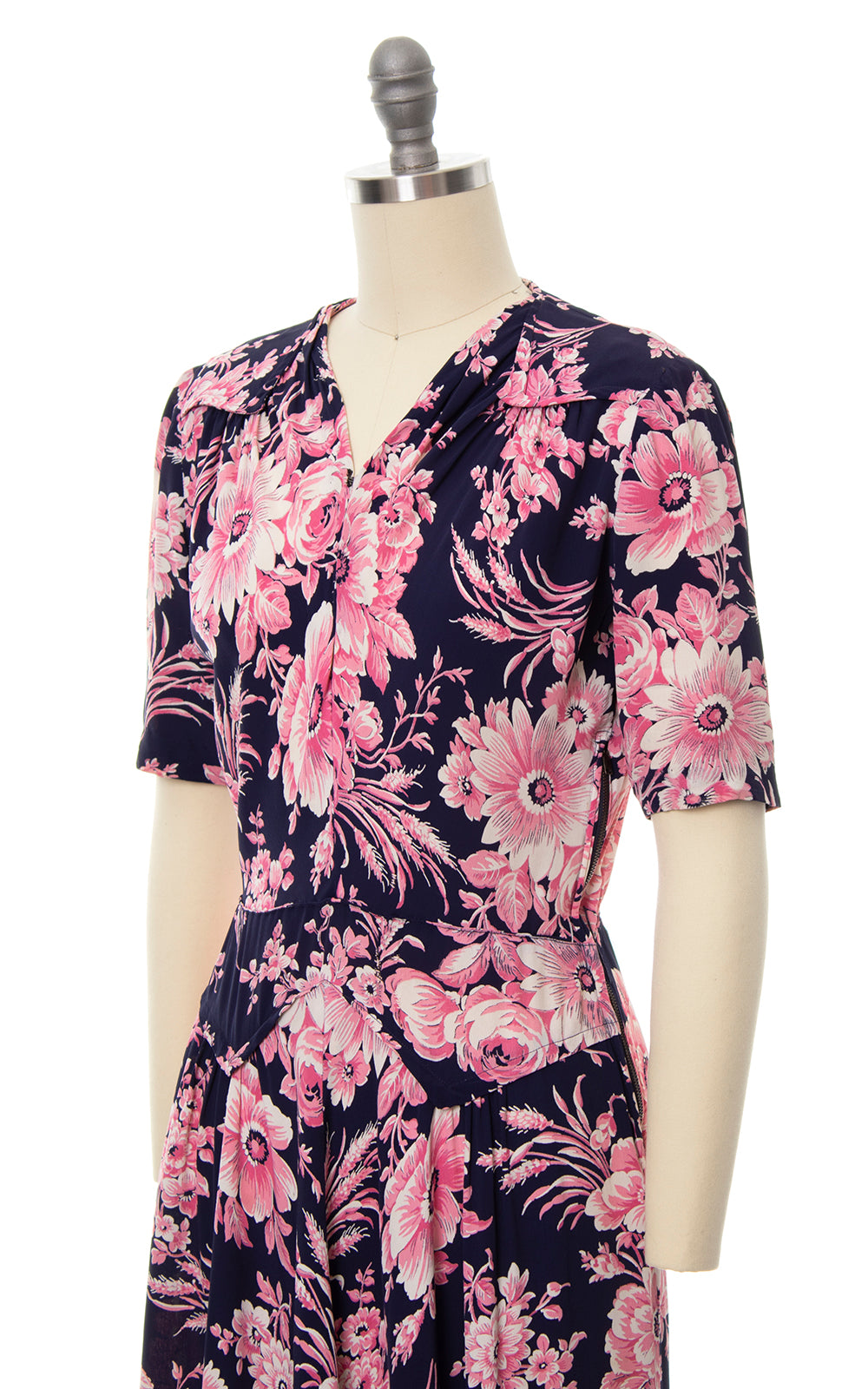 1940s Rose Floral Rayon Crepe Dress | small