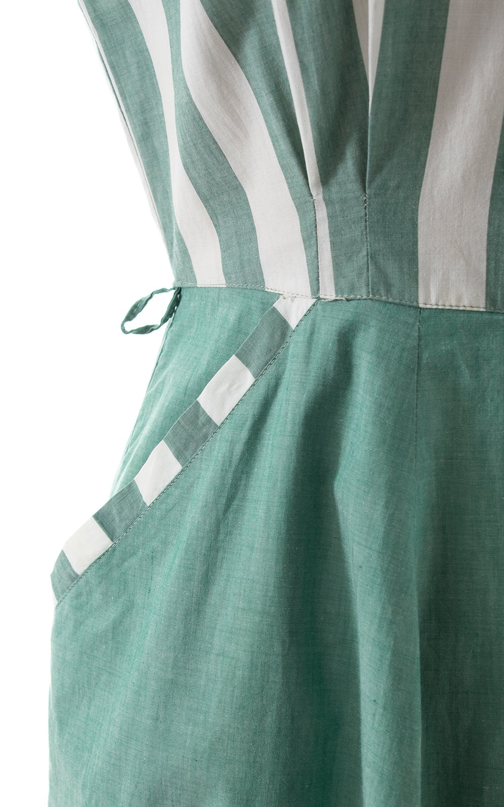 1950s Green Striped Shirt Dress with Pockets | medium
