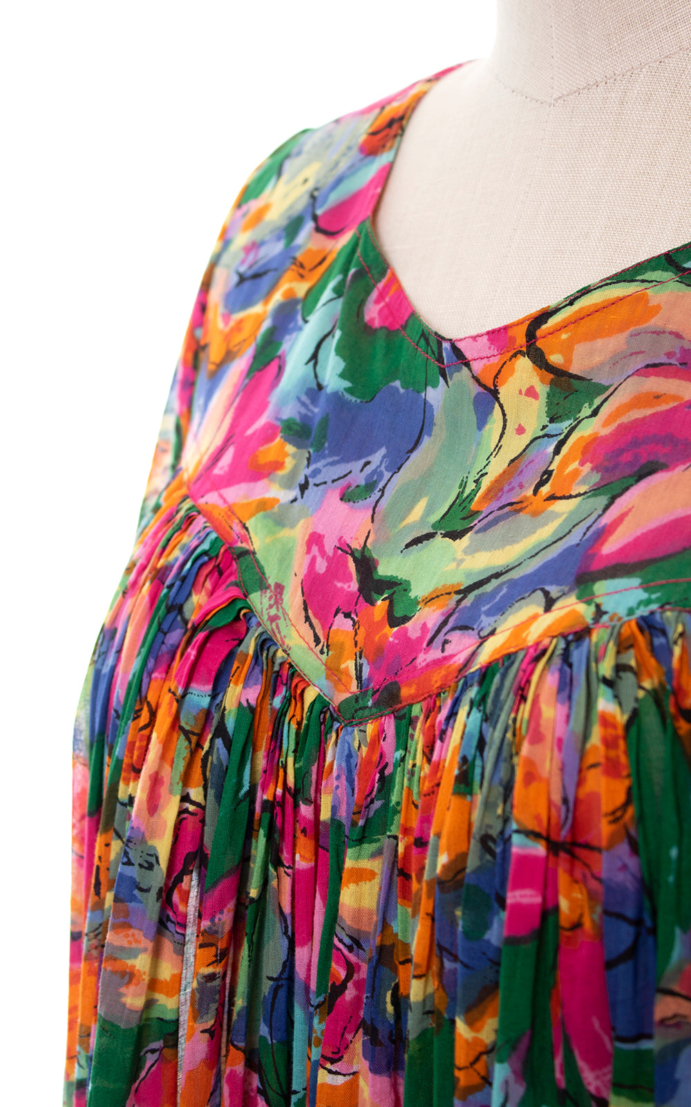 1980s Floral Cotton Trapeze Dress | medium/large/x-large