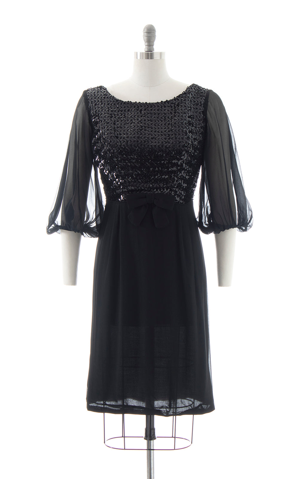 1960s Sequin Chiffon Balloon Sleeve Dress | medium Birthday Life Vintage 1960s Sequin Chiffon Balloon Sleeve Dress | medium Birthday Life Vintage