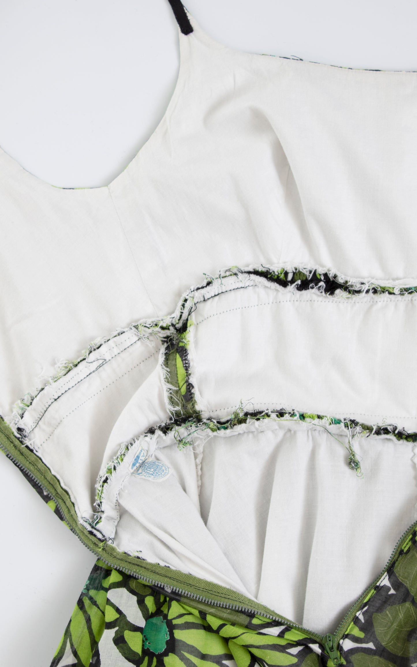 Vintage 1950s 50s 1960s 60s Green Floral Cotton Voile Spaghetti Strap Fit and Flare Sundress Birthday Life Vintage