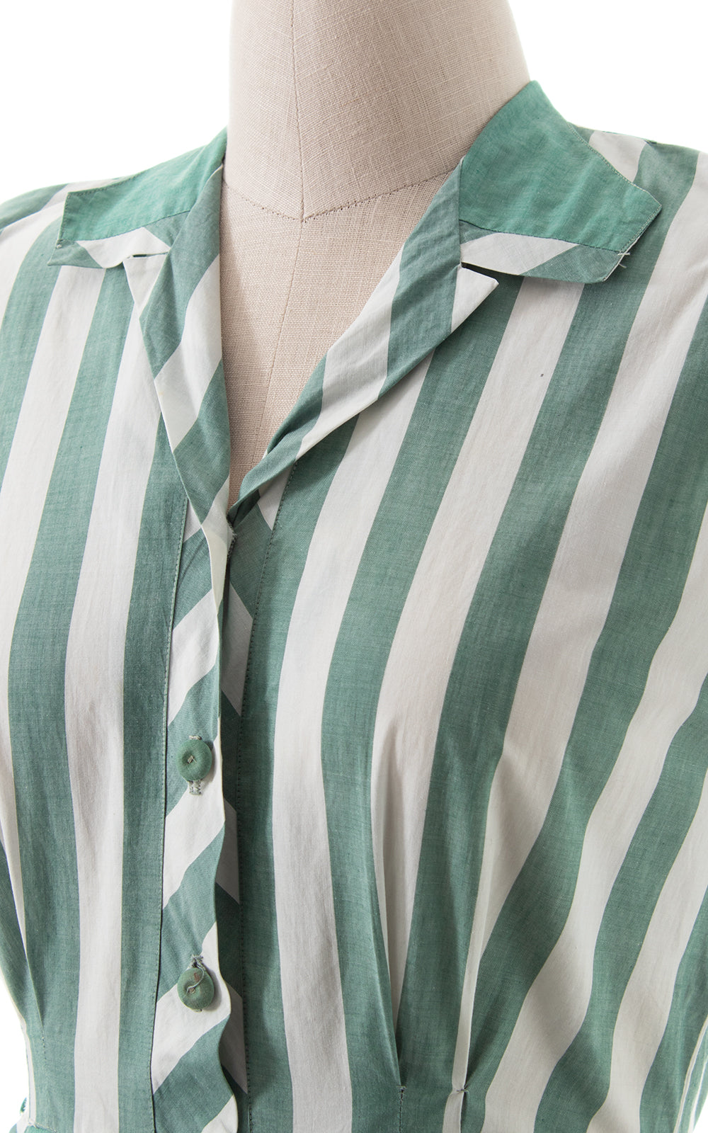 1950s Green Striped Shirt Dress with Pockets | medium