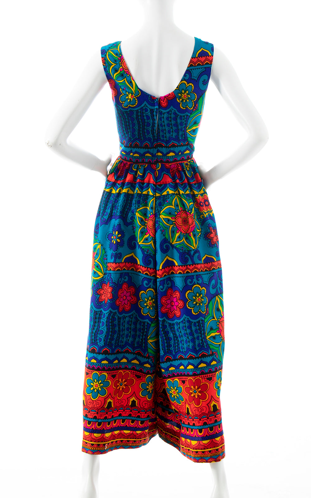 1960s 1970s Floral Border Print Palazzo Jumpsuit | medium