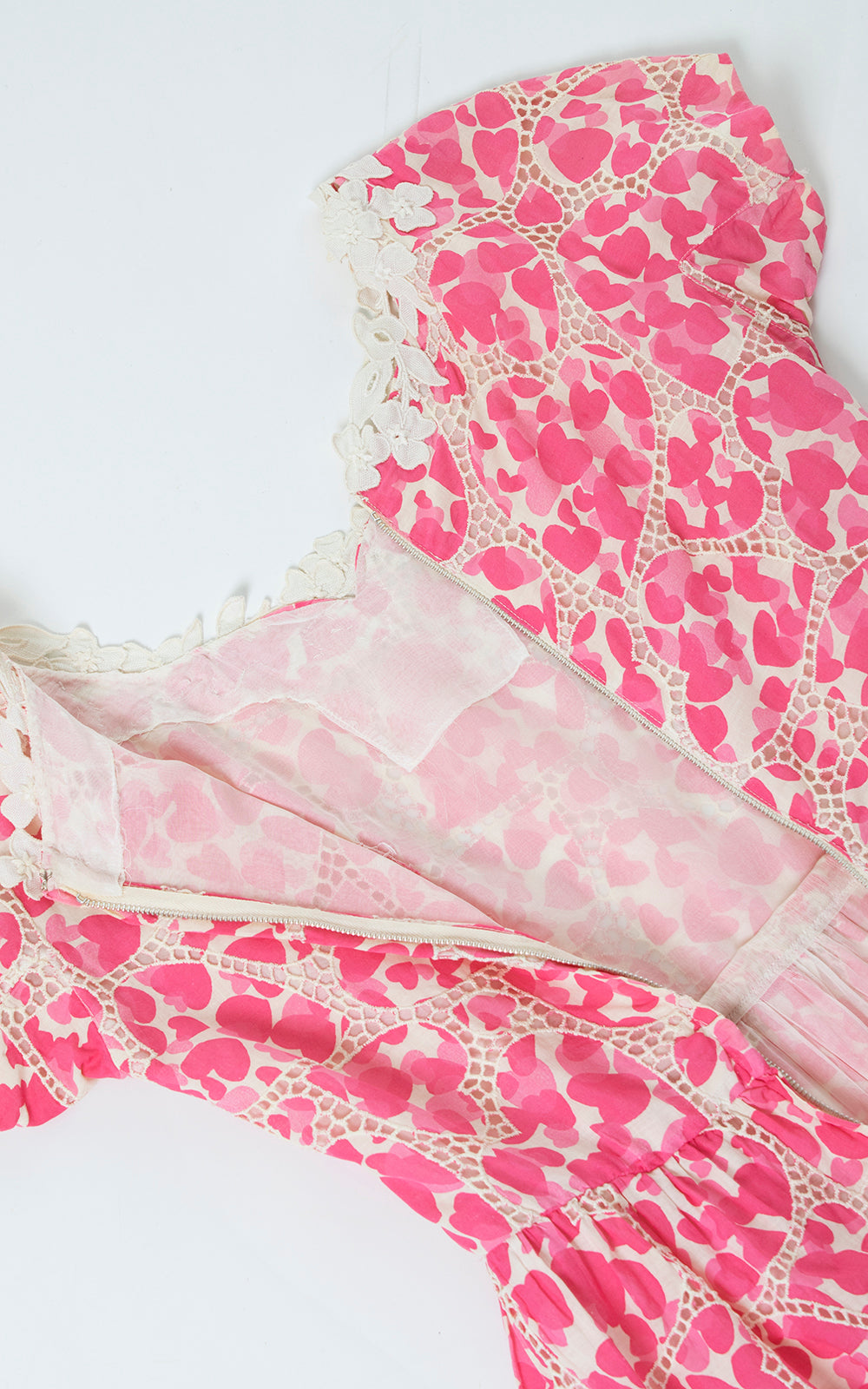 1950s Heart Novelty Print Lace & Cotton Dress | small