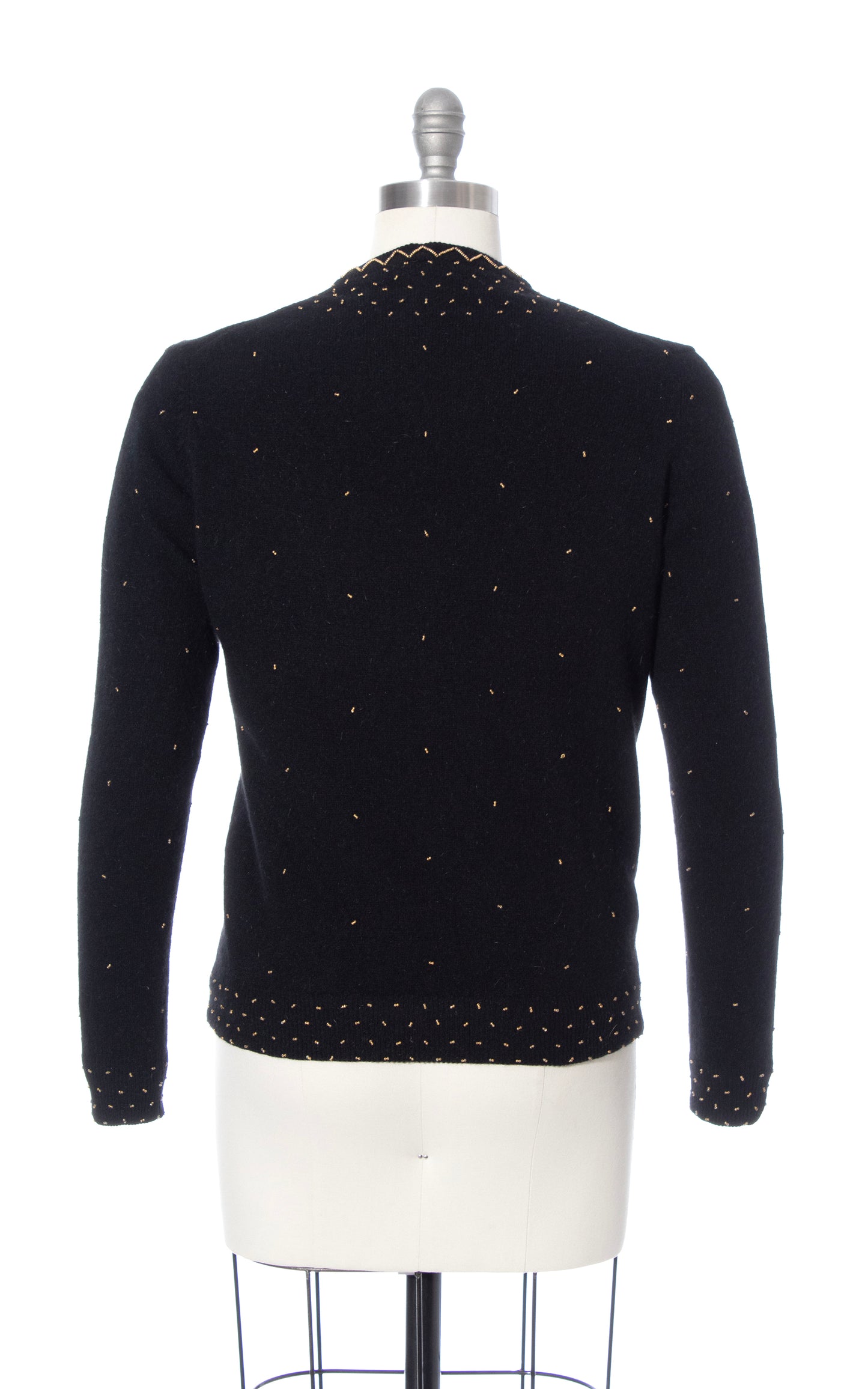 Vintage 60s 1960s Grapes Novelty Print Beaded Knit Black Wool Cardigan BirthdayLifeVintage
