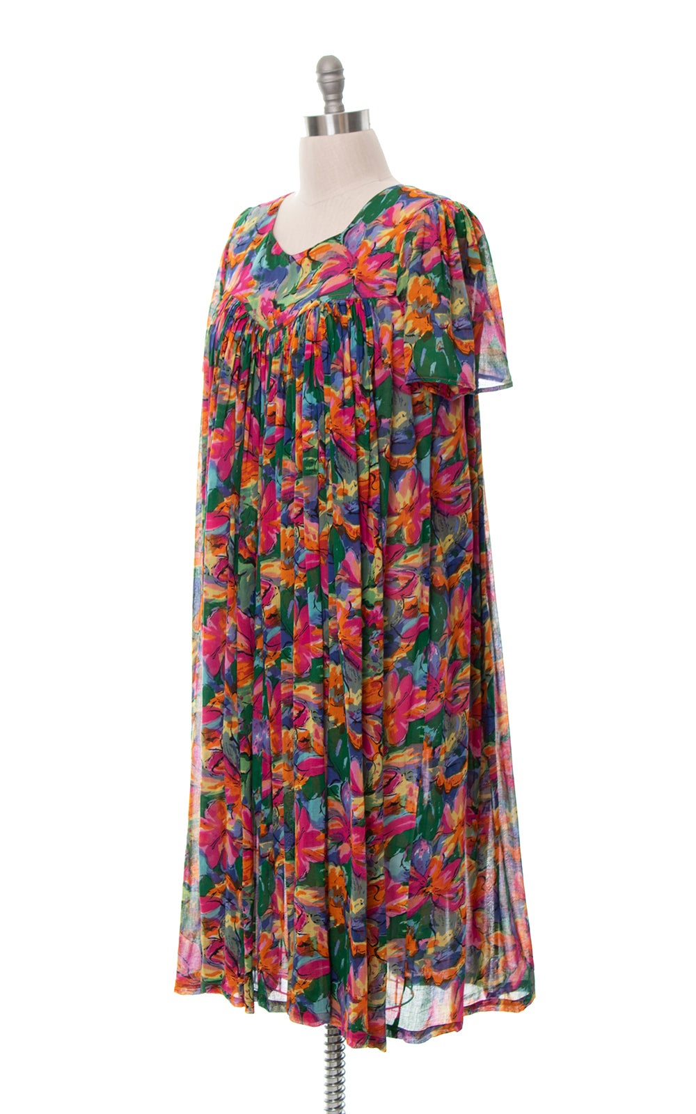 1980s Floral Cotton Trapeze Dress | medium/large/x-large