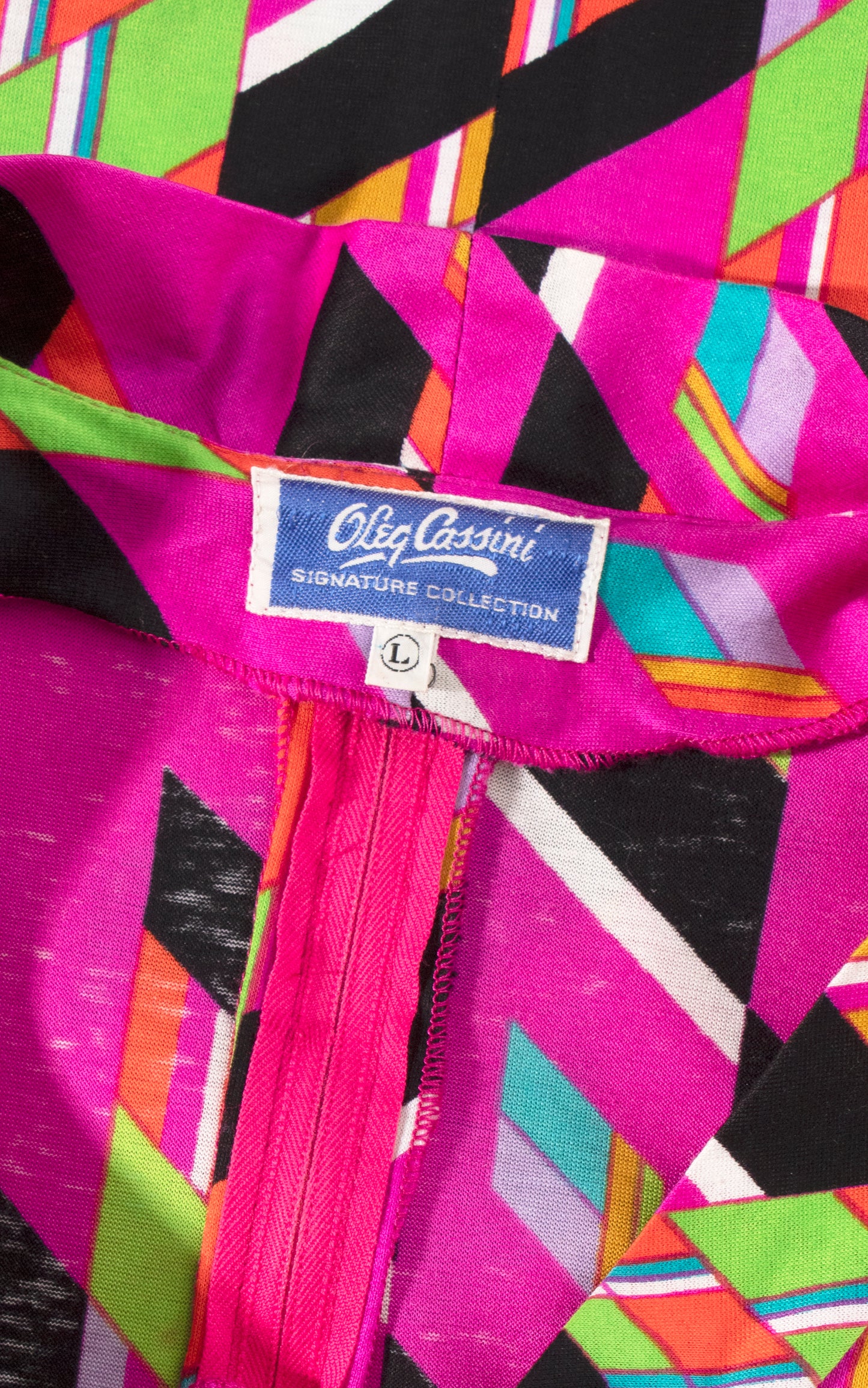 Vintage 70s 1970s OLEG CASSINI Geometric Printed Jersey Psychedelic Shift Dress Birthday Life Vintage