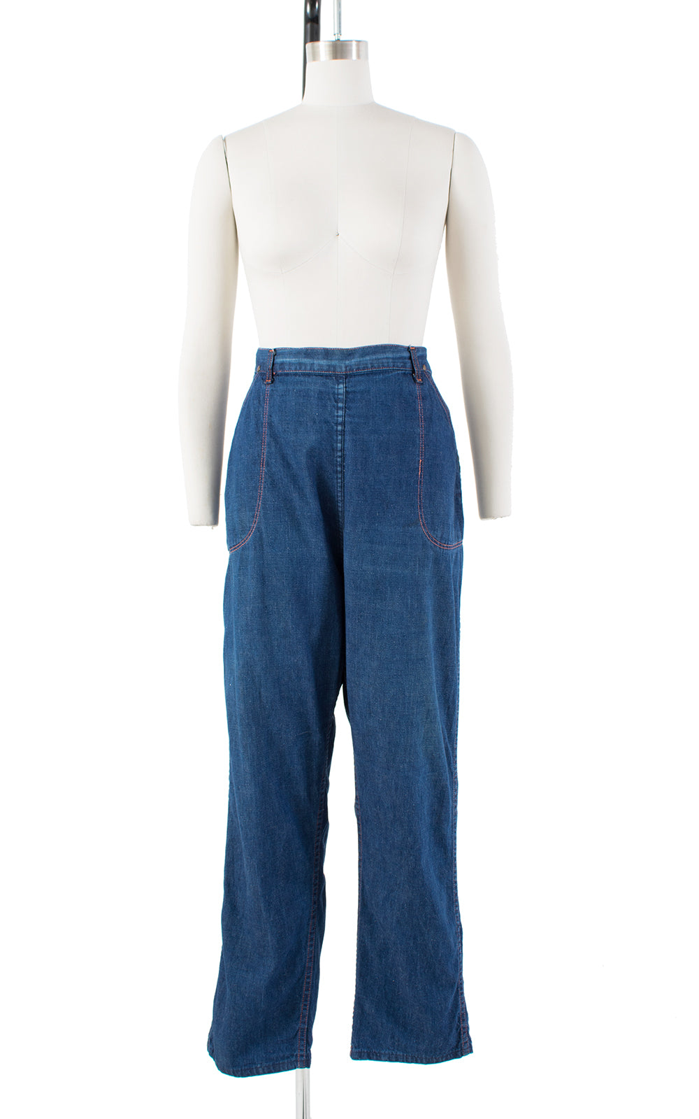 1940s Side Zipper Adjustable High Waist Blue Denim Jeans | medium