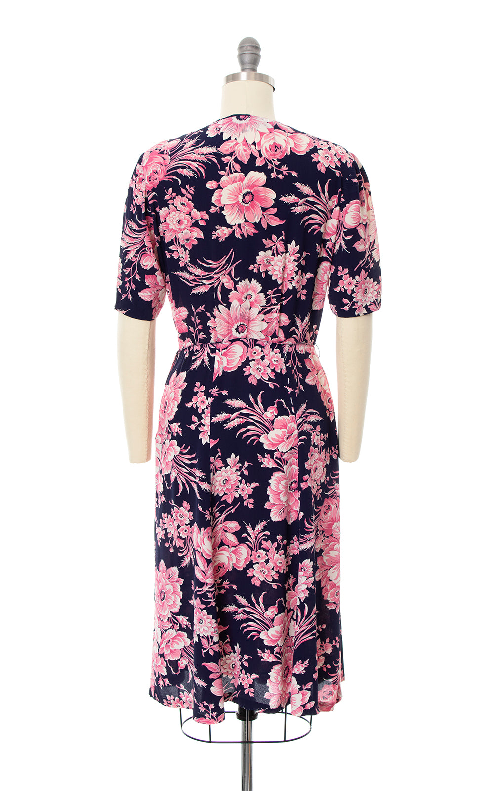 1940s Rose Floral Rayon Crepe Dress | small