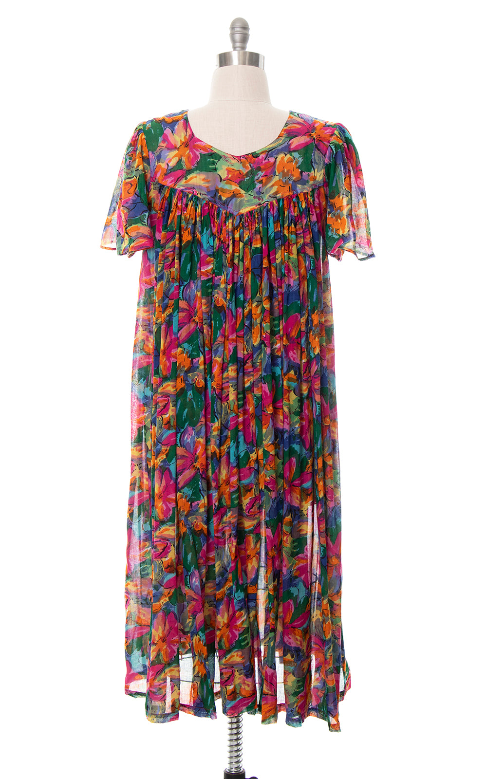 1980s Floral Cotton Trapeze Dress | medium/large/x-large