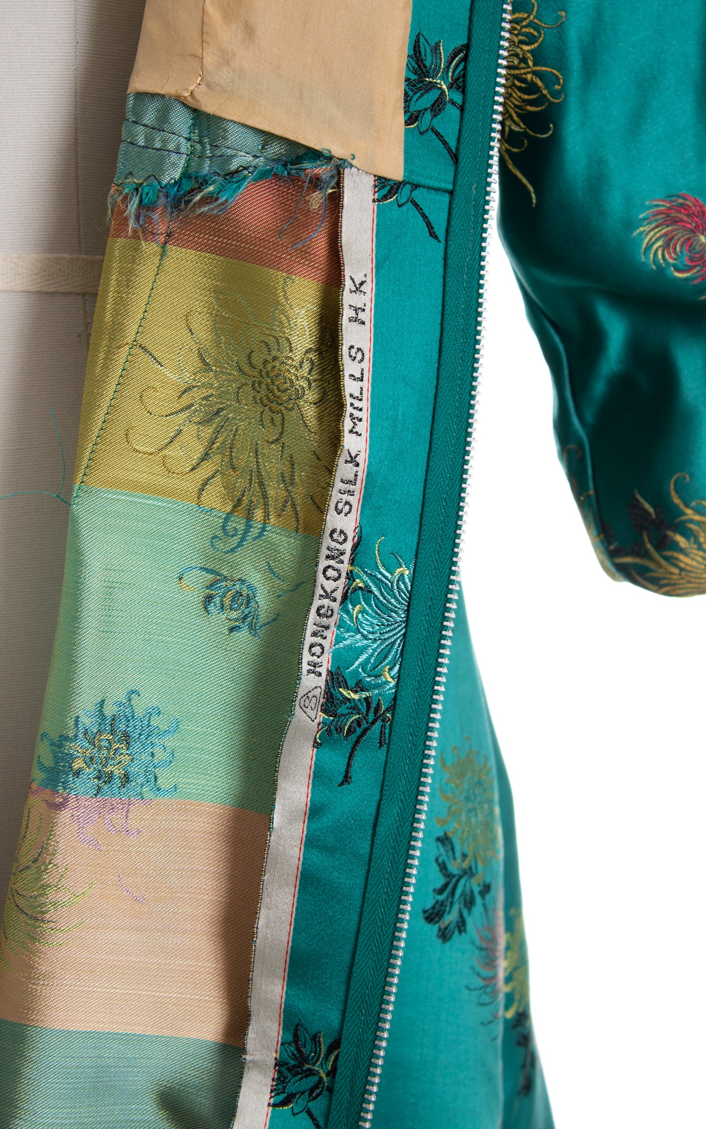 Vintage 1960s 60s Asian Silk Floral Jacquard Green Evening Dress Birthday Life Vintage