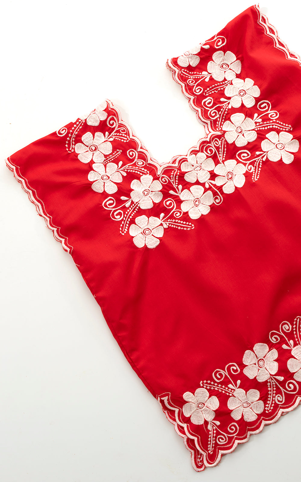 1980s Floral Embroidered Red Top | small/medium