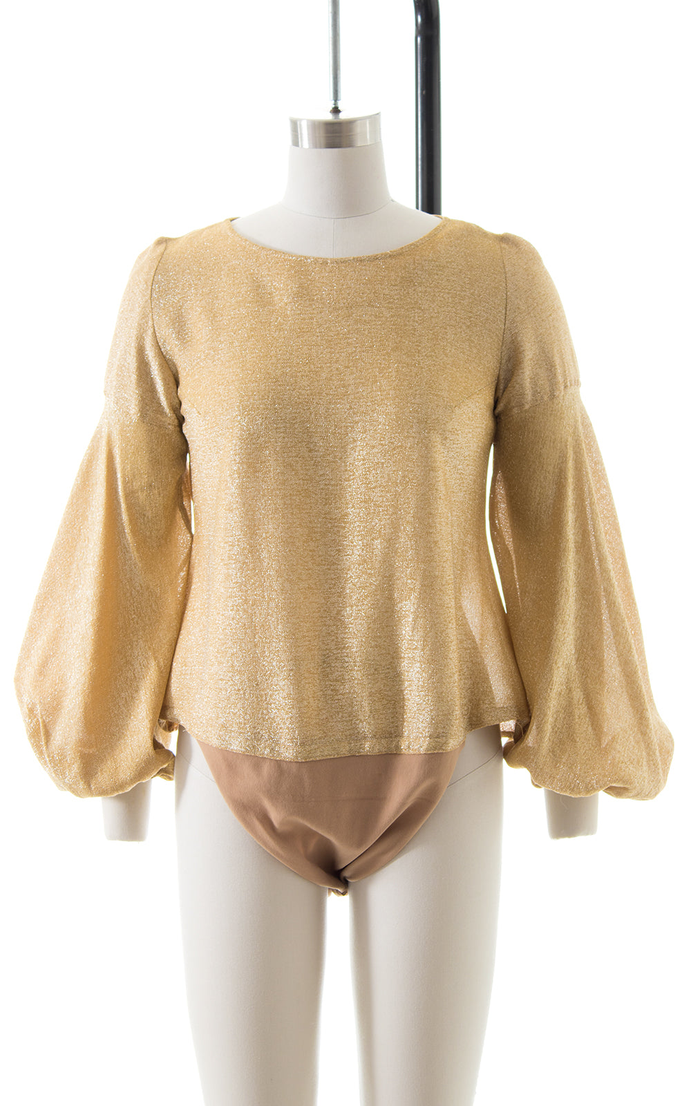 1970s Metallic Gold Bishop Sleeve Bodysuit