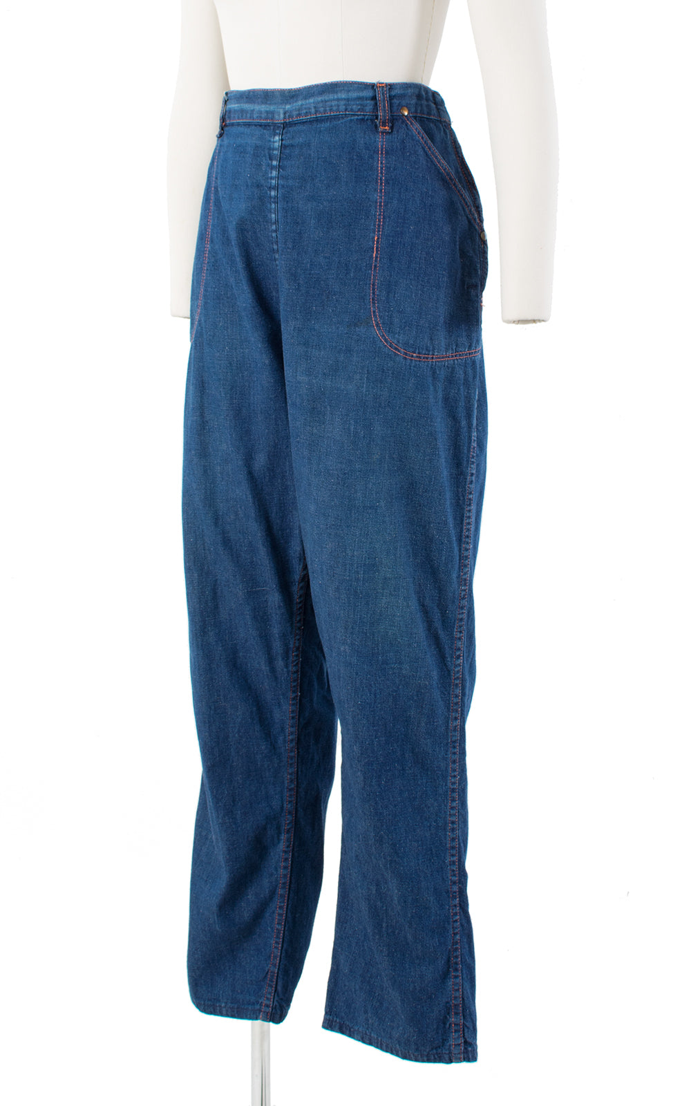 1940s Side Zipper Adjustable High Waist Blue Denim Jeans | medium