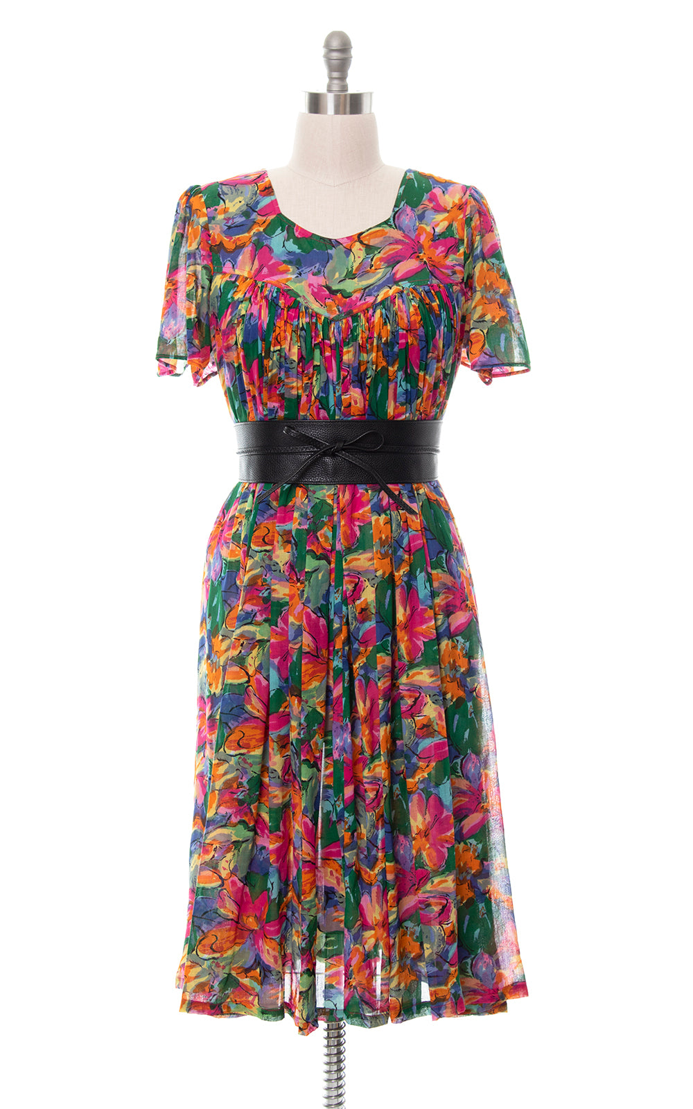 1980s Floral Cotton Trapeze Dress | medium/large/x-large
