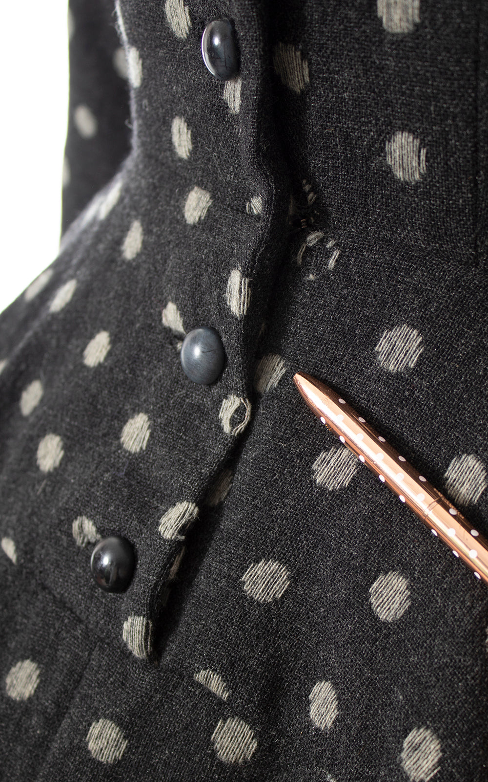 1950s Polka Dot Wool Shirt Dress with Pockets | small/medium