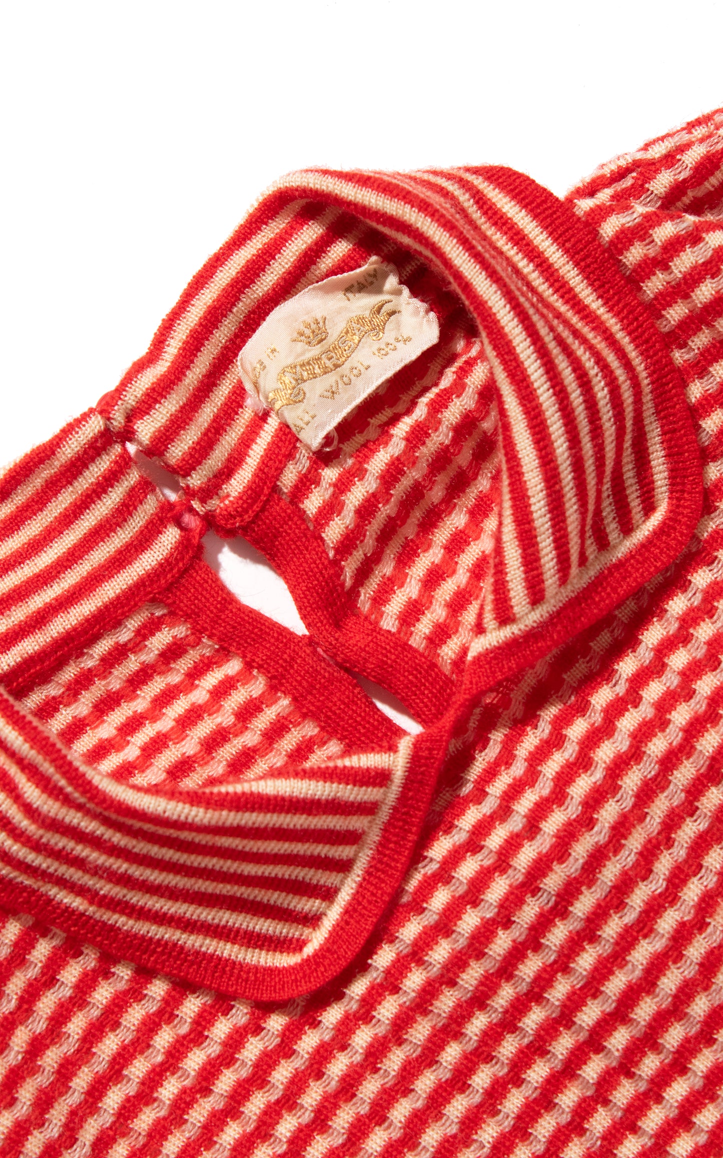 Vintage 50s 60s 1950s 1960s Red White Candycane Striped Wool Sweater Top Peter Pan Collar BirthdayLifeVintage