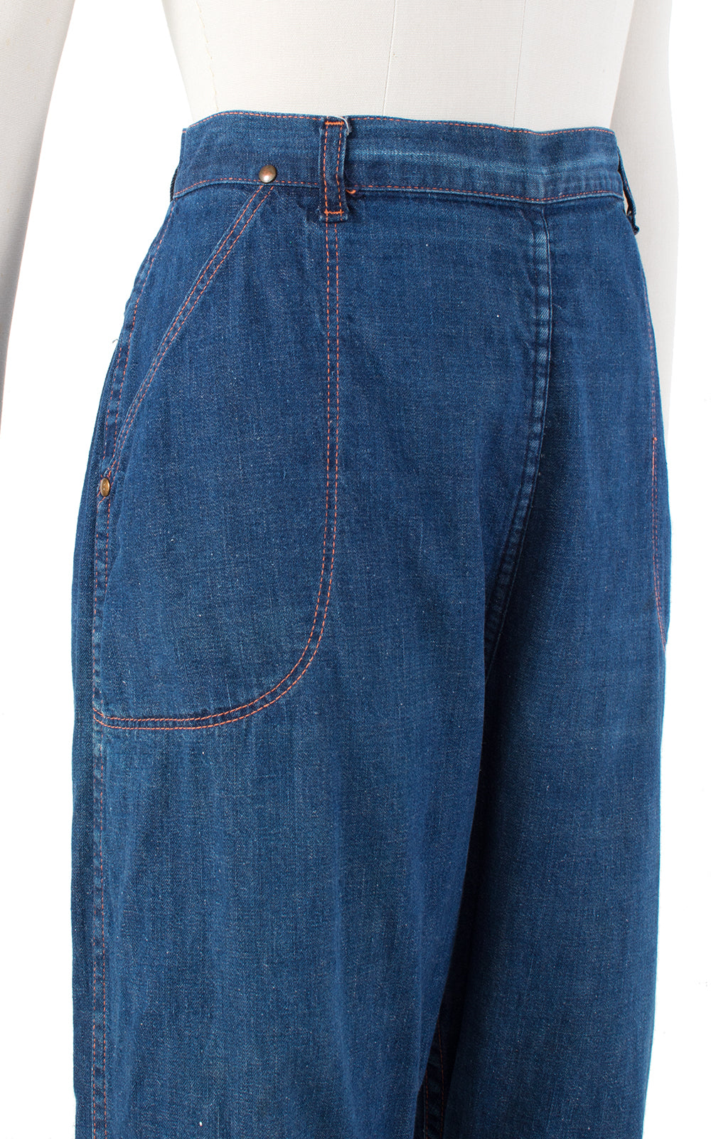 1940s Side Zipper Adjustable High Waist Blue Denim Jeans | medium