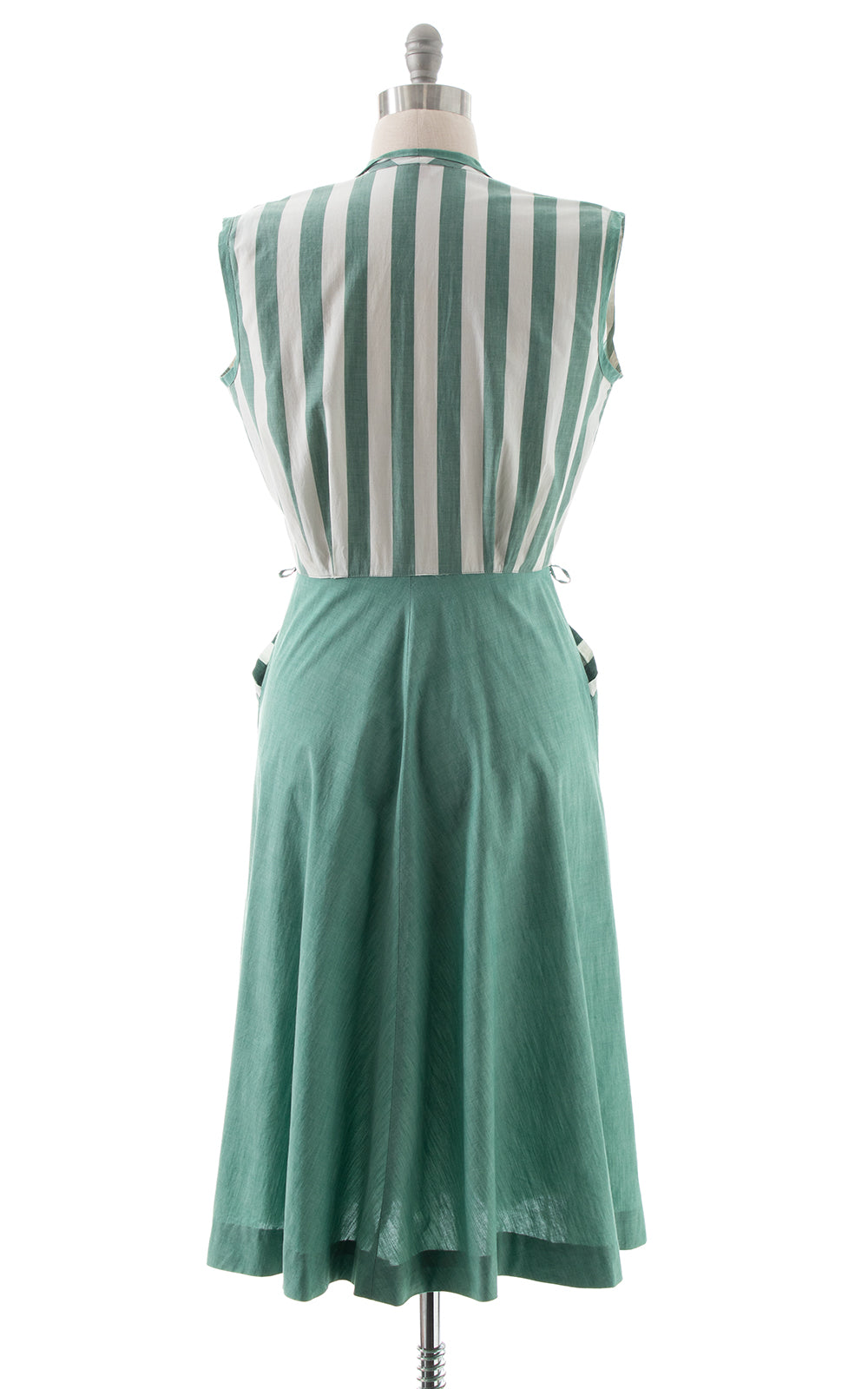 1950s Green Striped Shirt Dress with Pockets | medium
