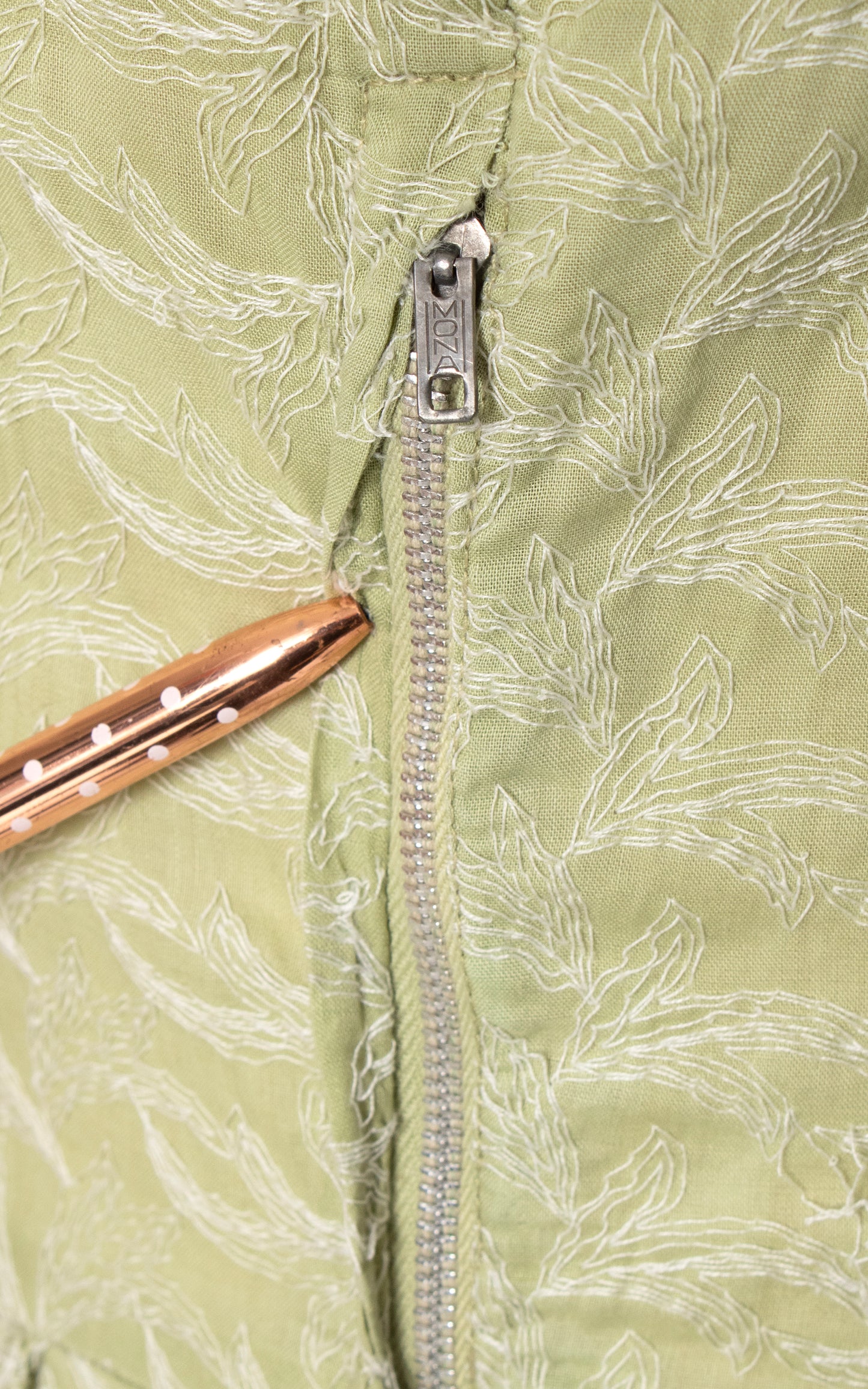 1960s Sage Green Embroidered Cotton Dress | large