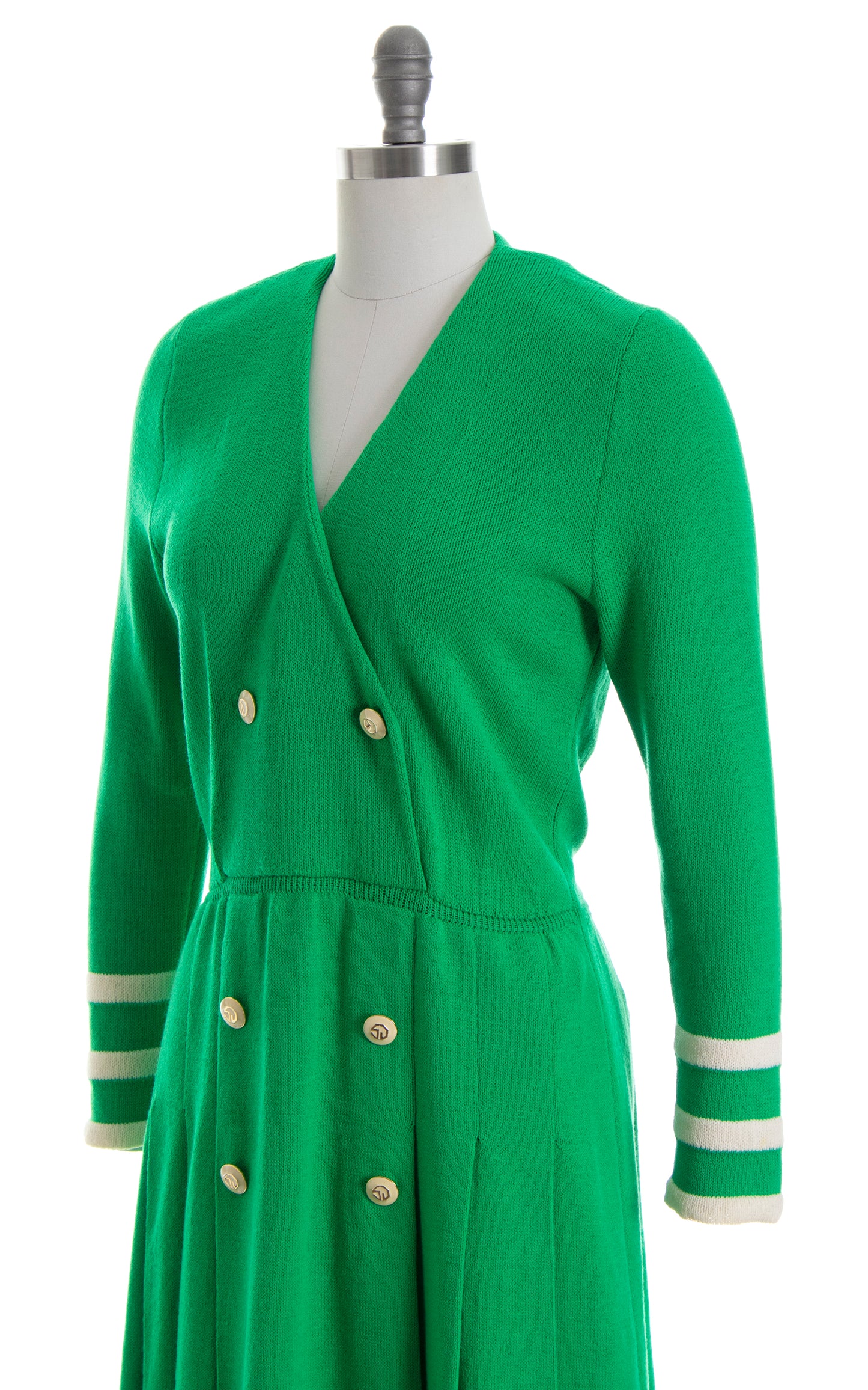 Vintage 1980s 80s ST. JOHN Kelly Green Knit Wool Pleated Skirt Sweater Dress Birthday Life Vintage