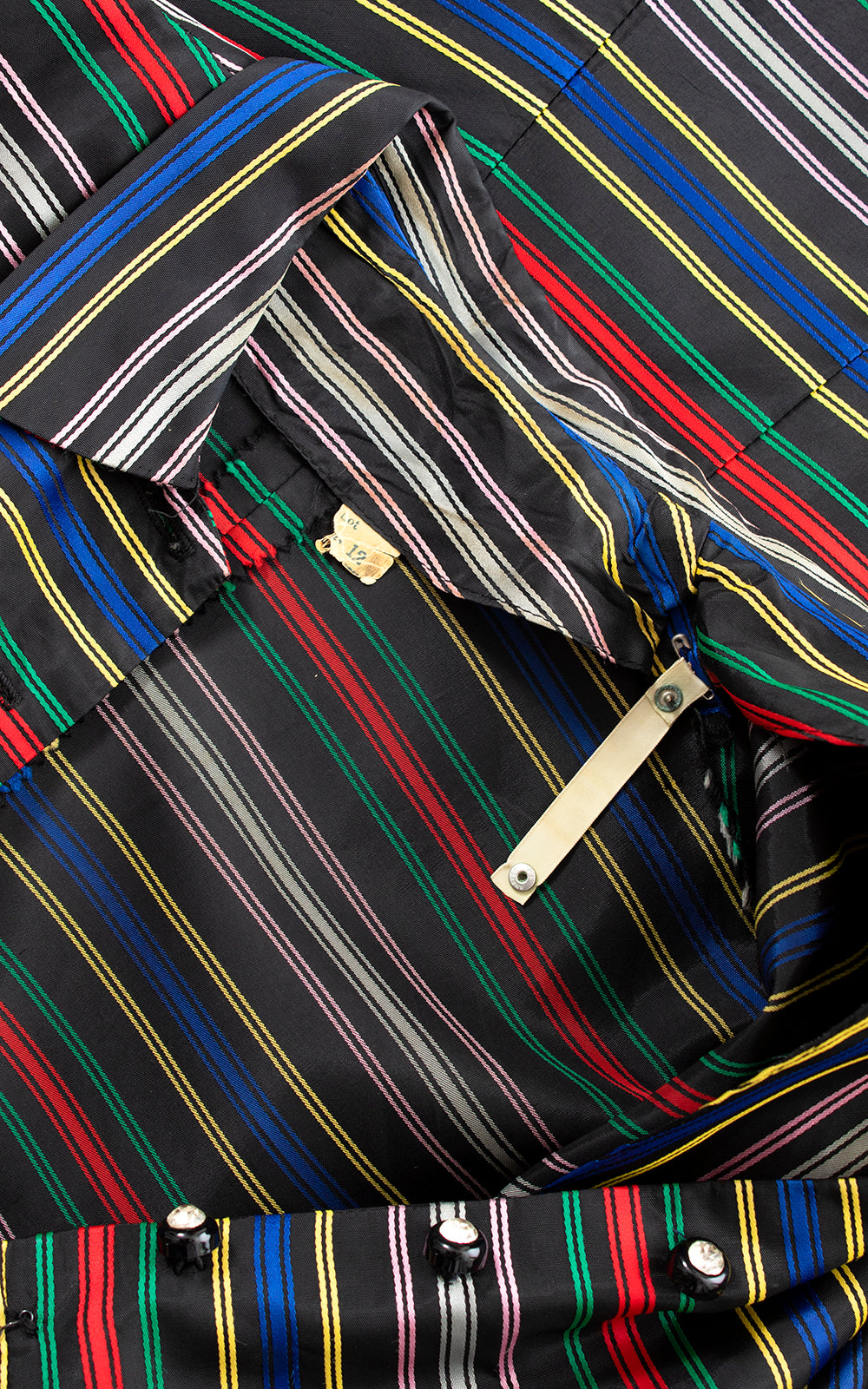 BLV x DEANNA || 1950s Rainbow Striped Satin Shirtwaist Dress | small