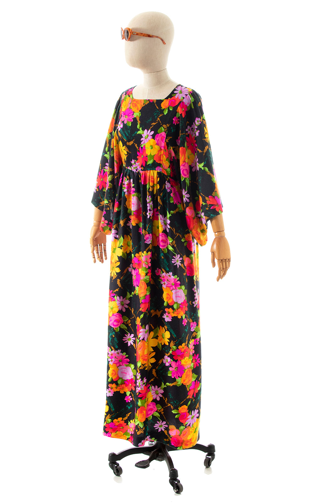1970s Floral Kimono Sleeve Maxi Dress | small/medium