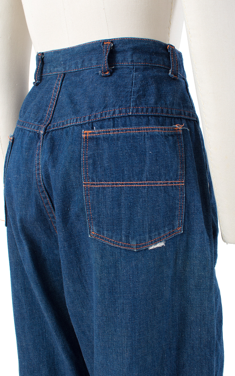 1940s Side Zipper Adjustable High Waist Blue Denim Jeans | medium