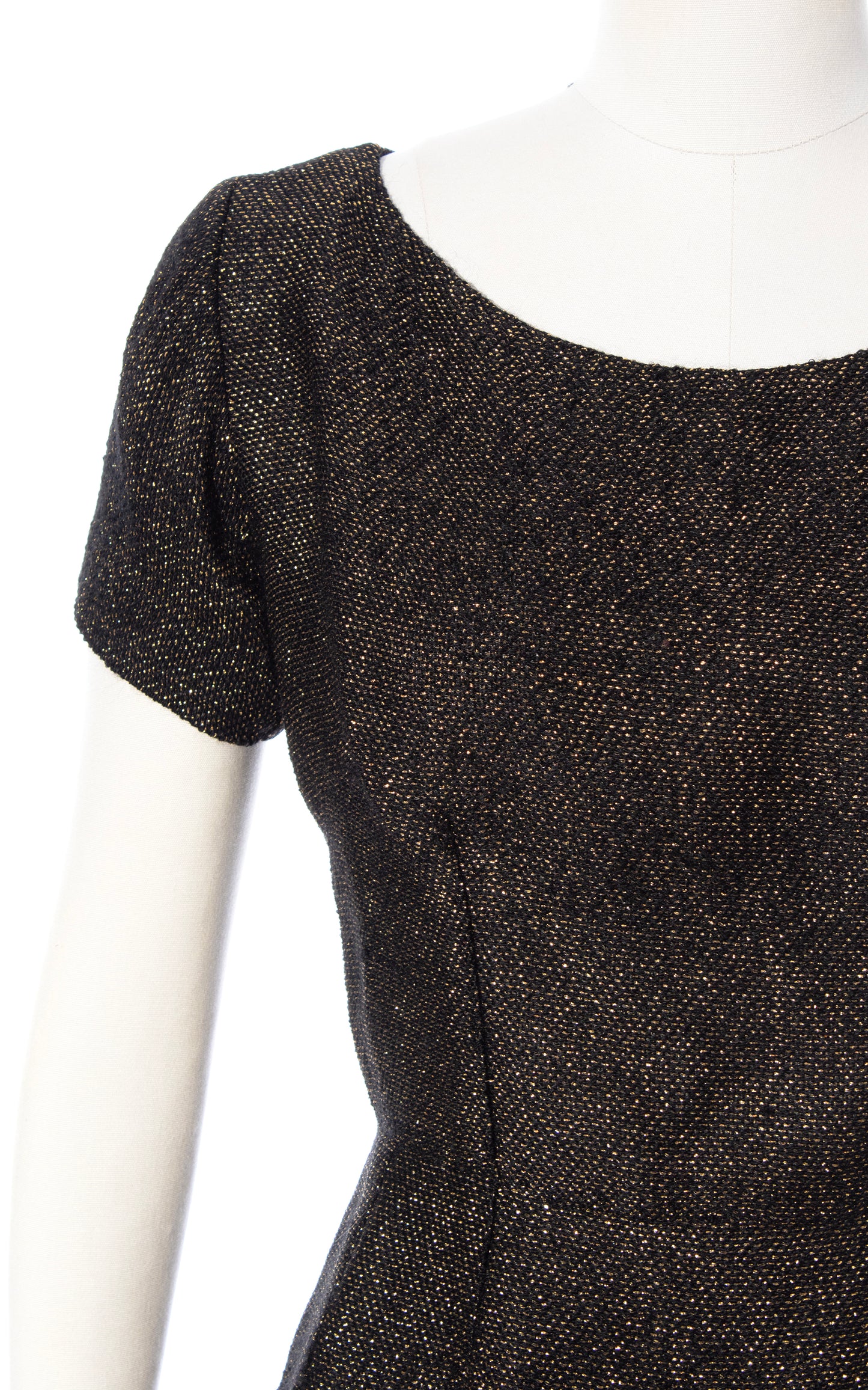 Vintage 50s 1960s Metallic Gold & Black Woven Wiggle Party Sheath Dress BirthdayLifeVintage
