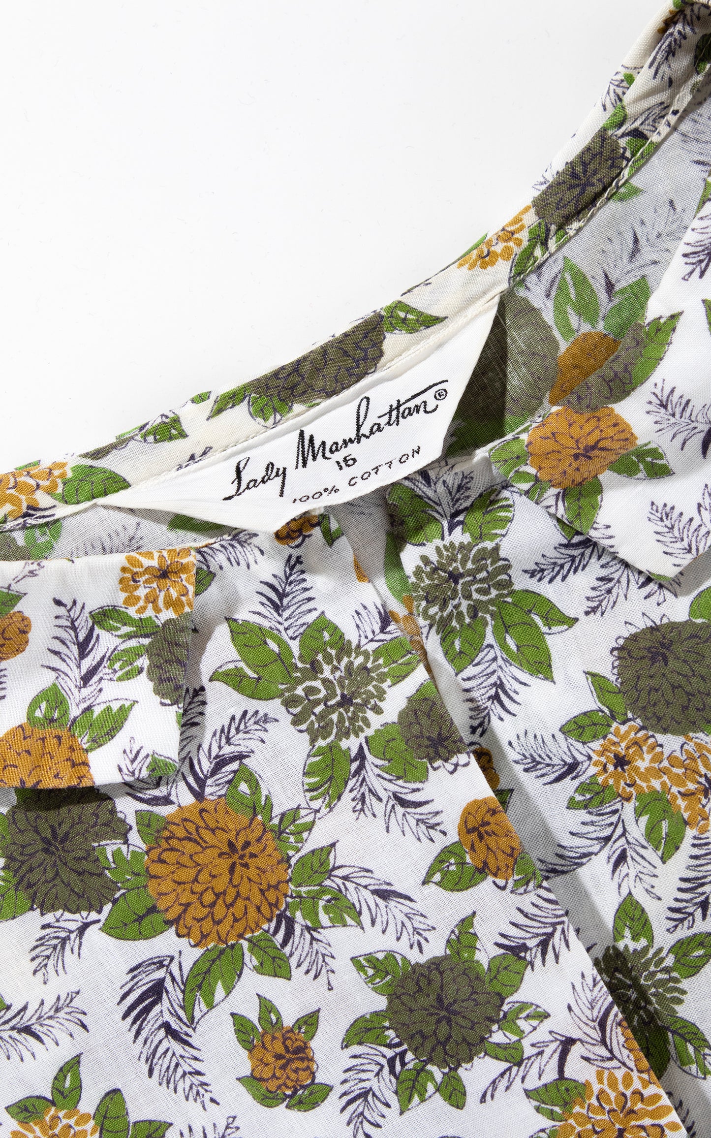 Vintage 60s 1960s Floral Print Cotton Peter Pan Collar Short Sleeve Blouse Top BirthdayLifeVintage