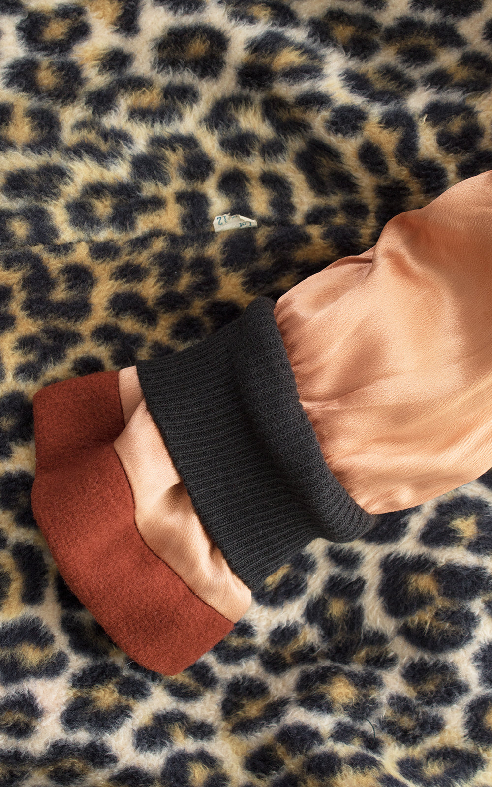 1960s 1970s Leopard Print Lined Burnt Rust Wool Pea Coat