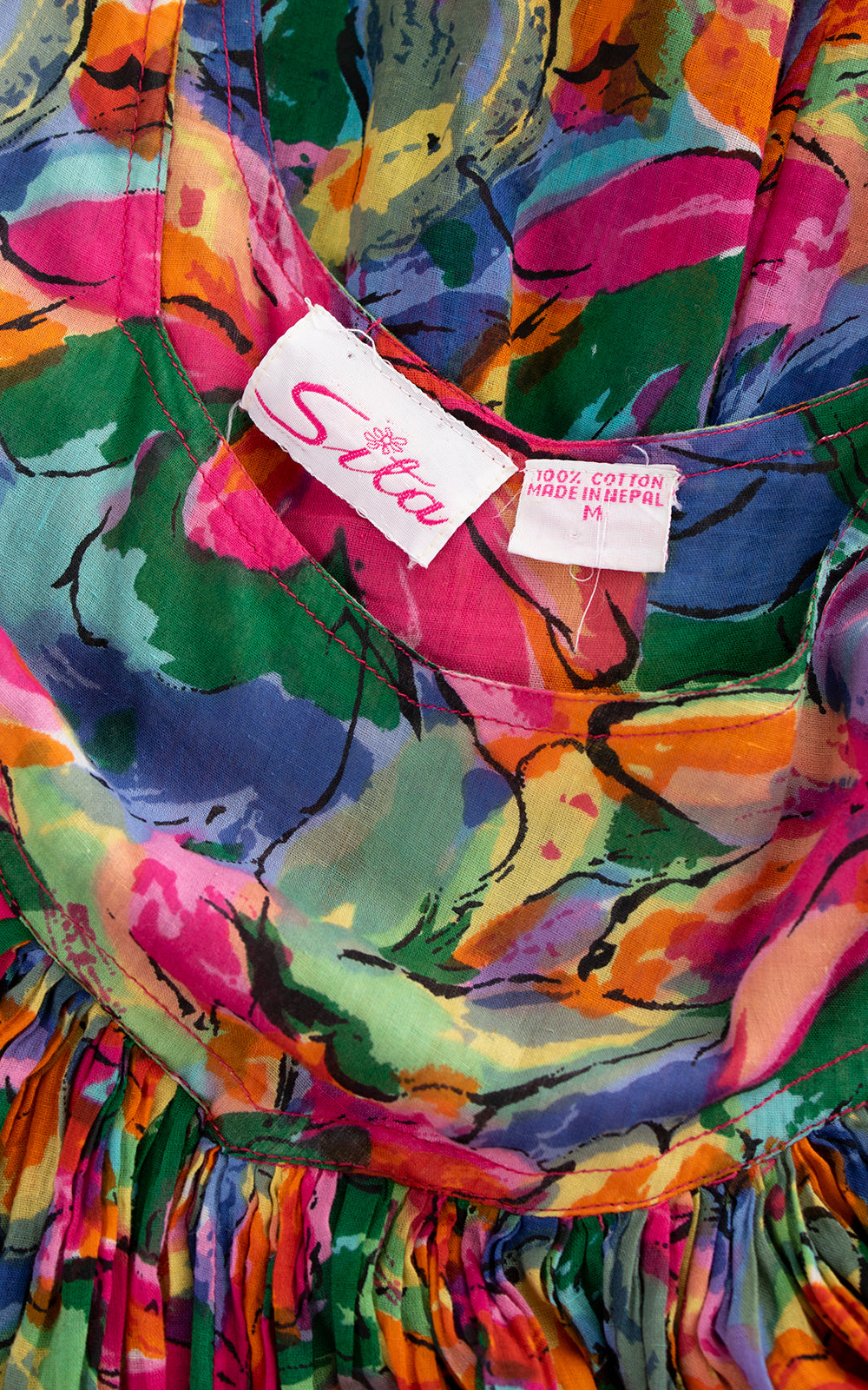 1980s Floral Cotton Trapeze Dress | medium/large/x-large