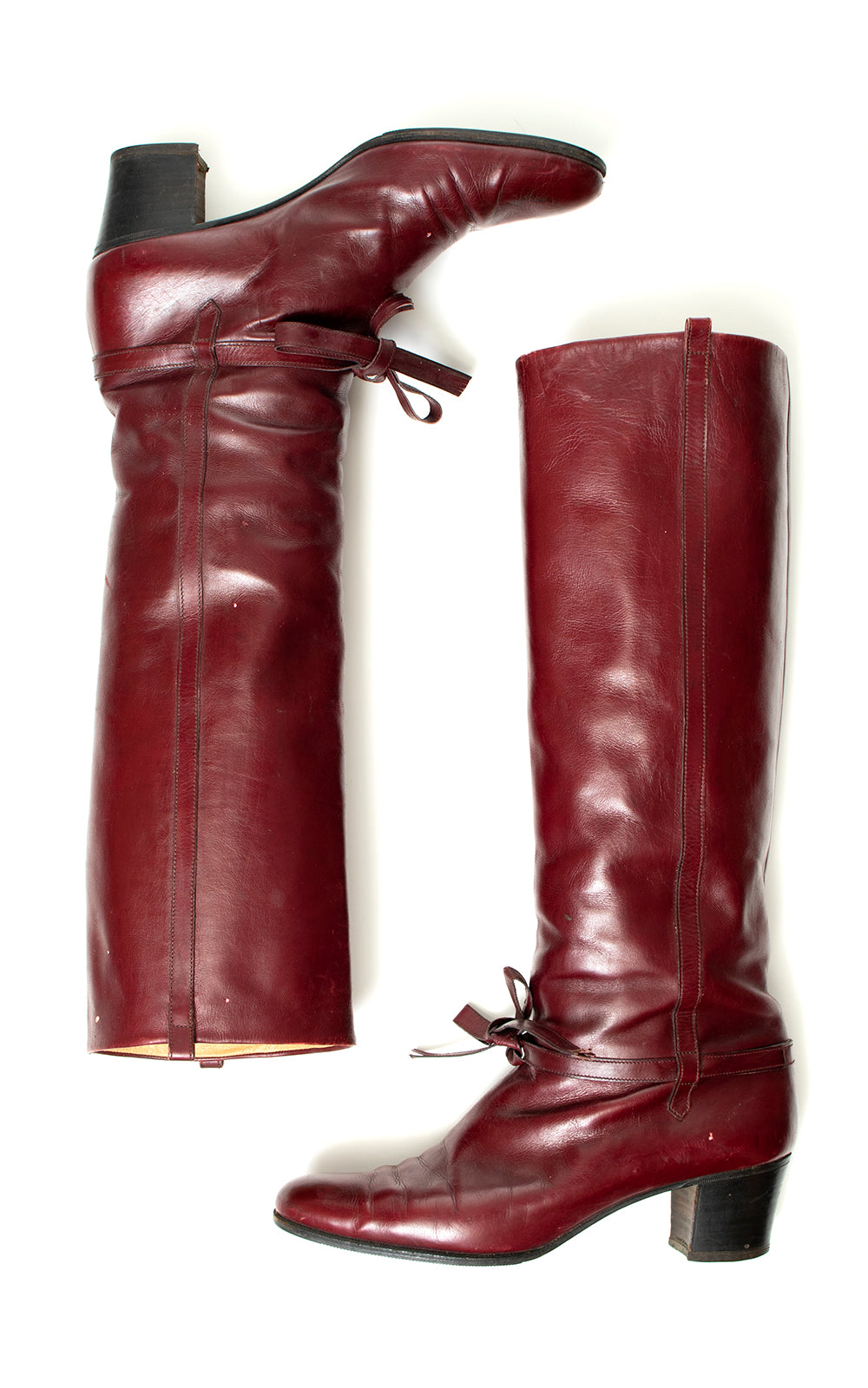 Vintage 1970s 70s SALVATORE FERRAGAMO Merlot Brown Leather Knee High Riding Campus Boots size US 7.5 Birthday Life Vintage