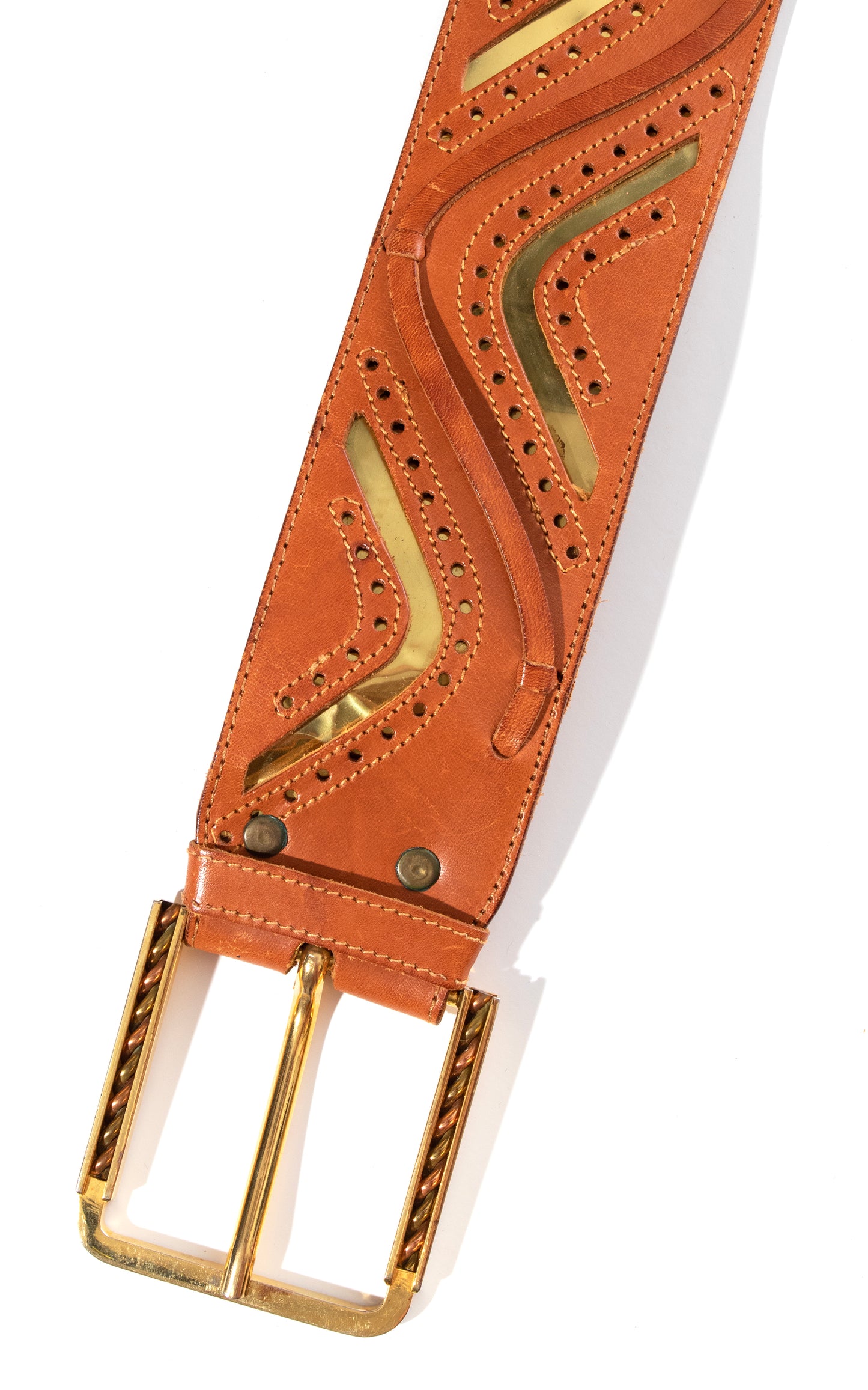 Vintage 70s 1970s Gold Foil & Brown Leather Cinch Belt High Waisted BirthdayLifeVintage