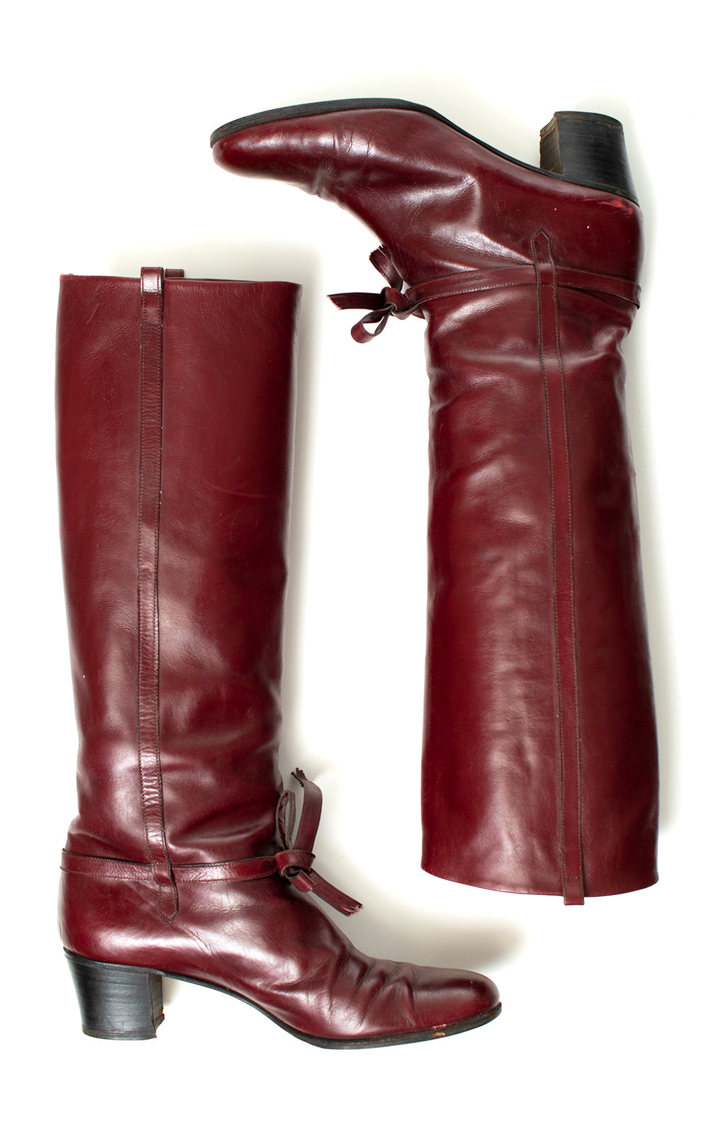 Vintage 1970s 70s SALVATORE FERRAGAMO Merlot Brown Leather Knee High Riding Campus Boots size US 7.5 Birthday Life Vintage