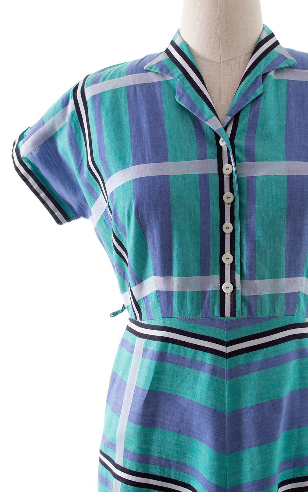 1940s 1950s Plaid Cotton Shirtwaist Dress with Pocket | large