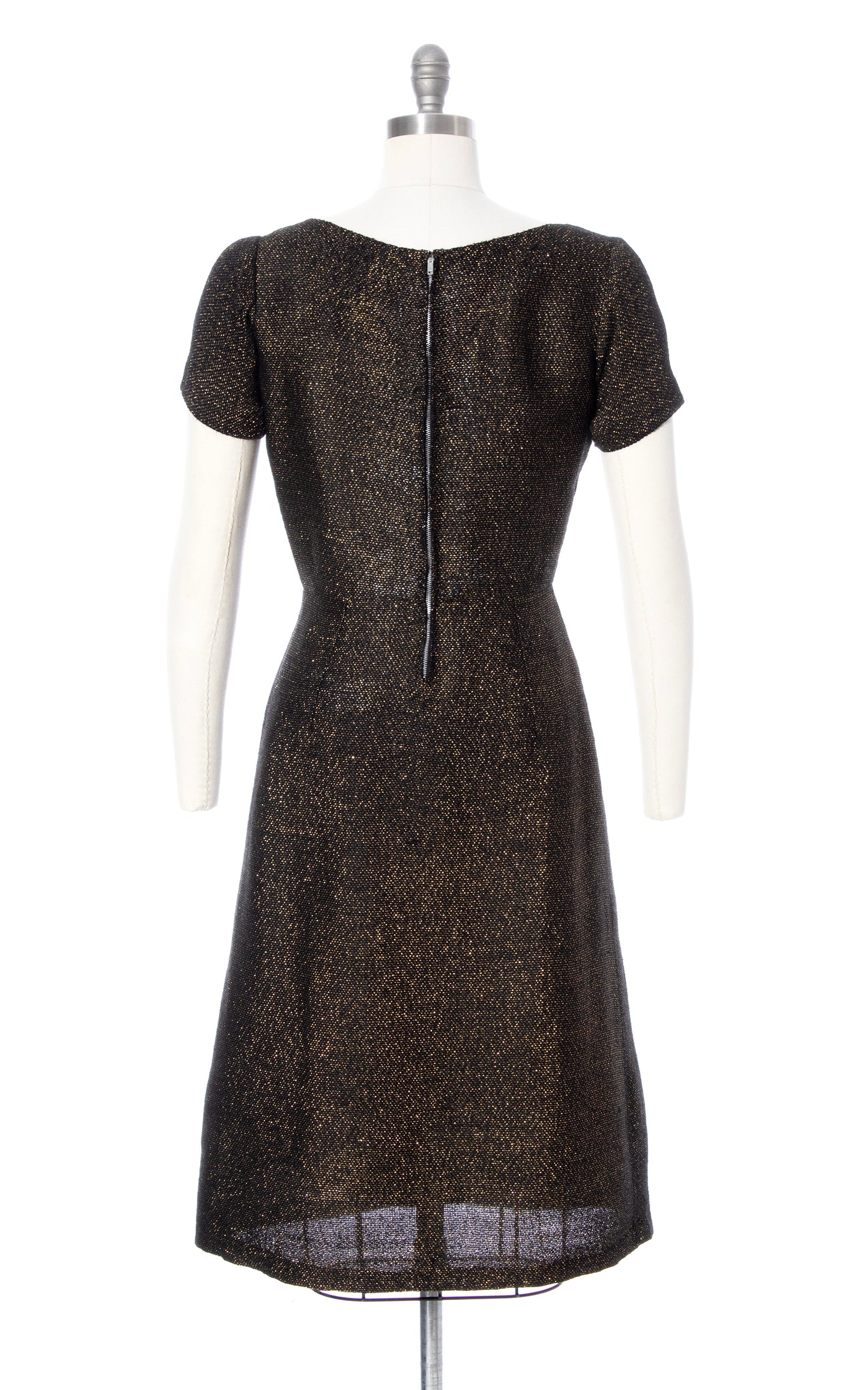 Vintage 50s 1960s Metallic Gold & Black Woven Wiggle Party Sheath Dress BirthdayLifeVintage