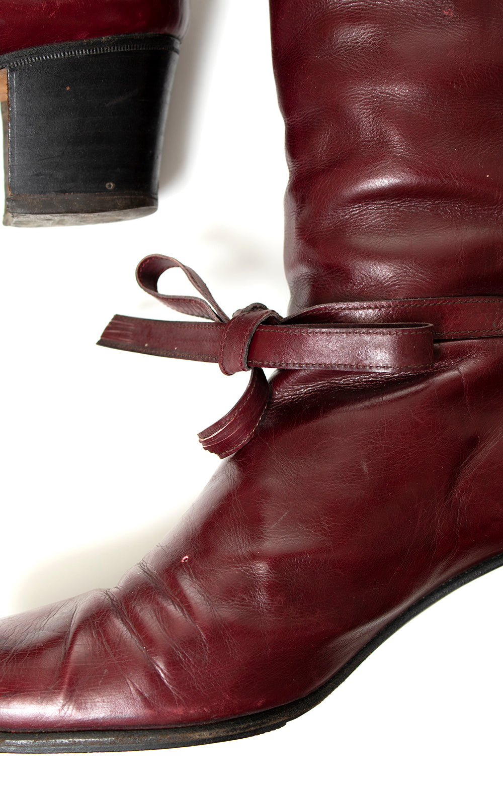 Vintage 1970s 70s SALVATORE FERRAGAMO Merlot Brown Leather Knee High Riding Campus Boots size US 7.5 Birthday Life Vintage