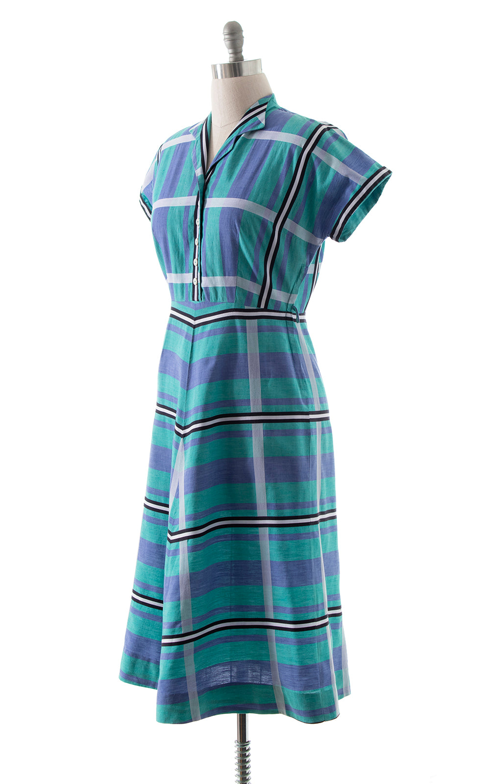 1940s 1950s Plaid Cotton Shirtwaist Dress with Pocket | large