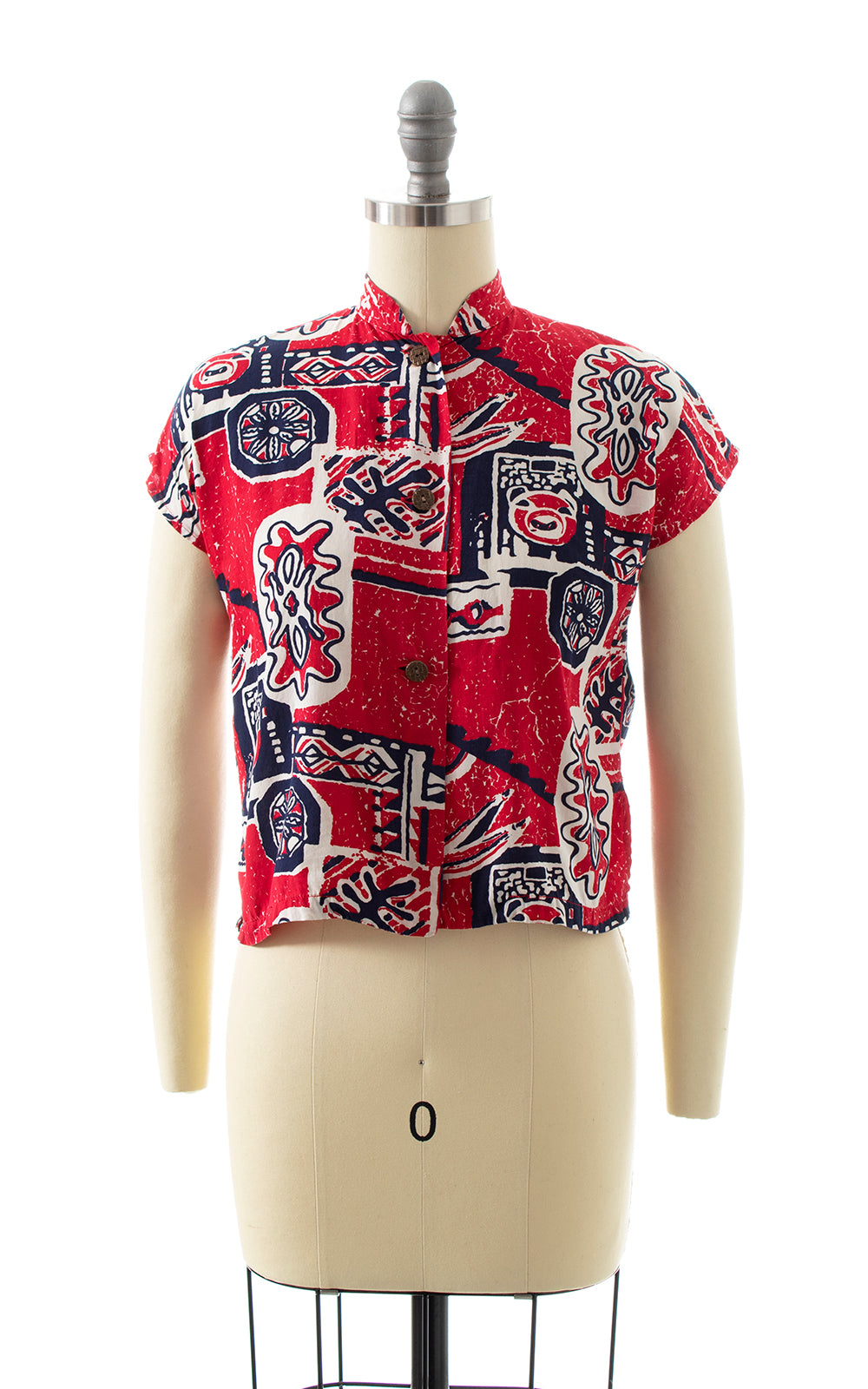 BLV x DEANNA || 1950s Tiki Print Cotton Blouse | x-small/small