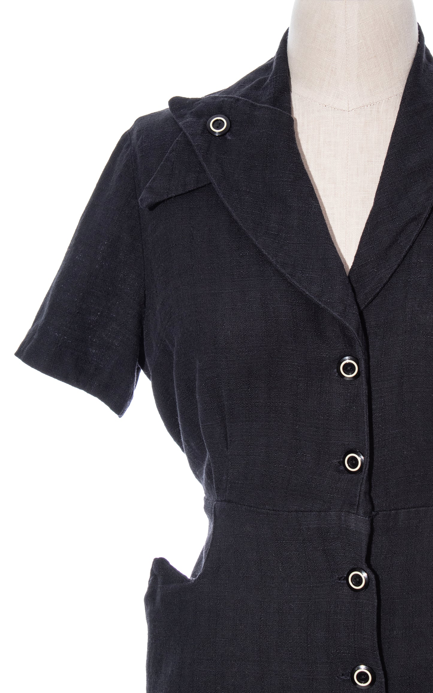 Vintage 50s 1950s Black Cotton Shirtwaist Day Dress with Pockets BirthdayLifeVintage