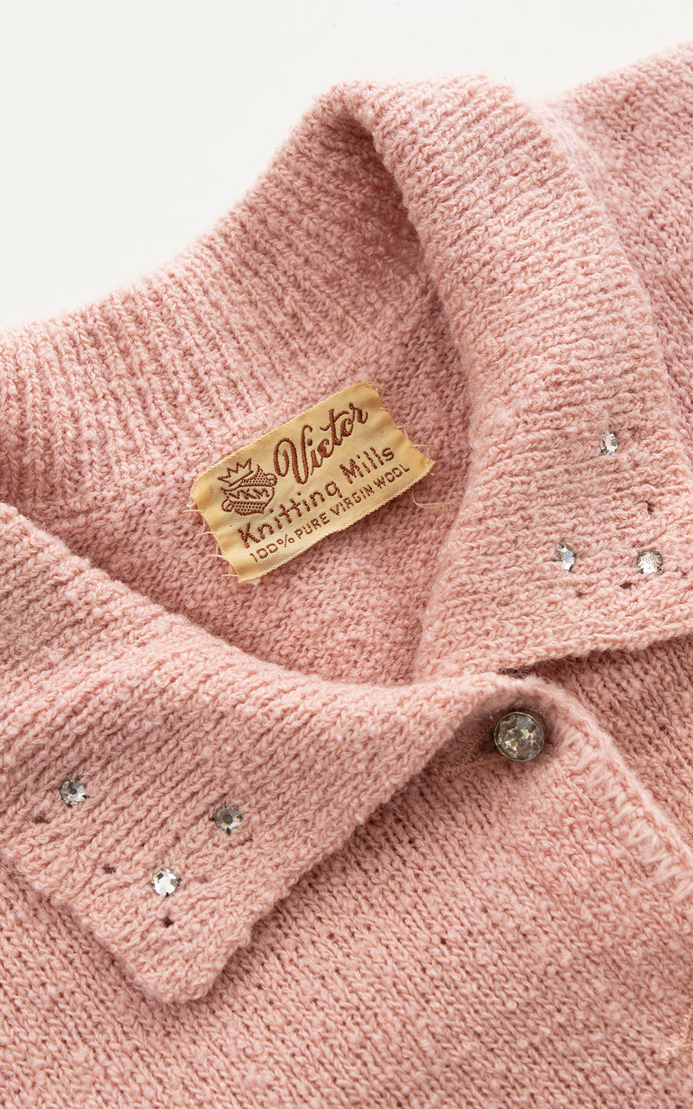 1940s 1950s Rhinestone & Knit Wool Cardigan | x-small/small