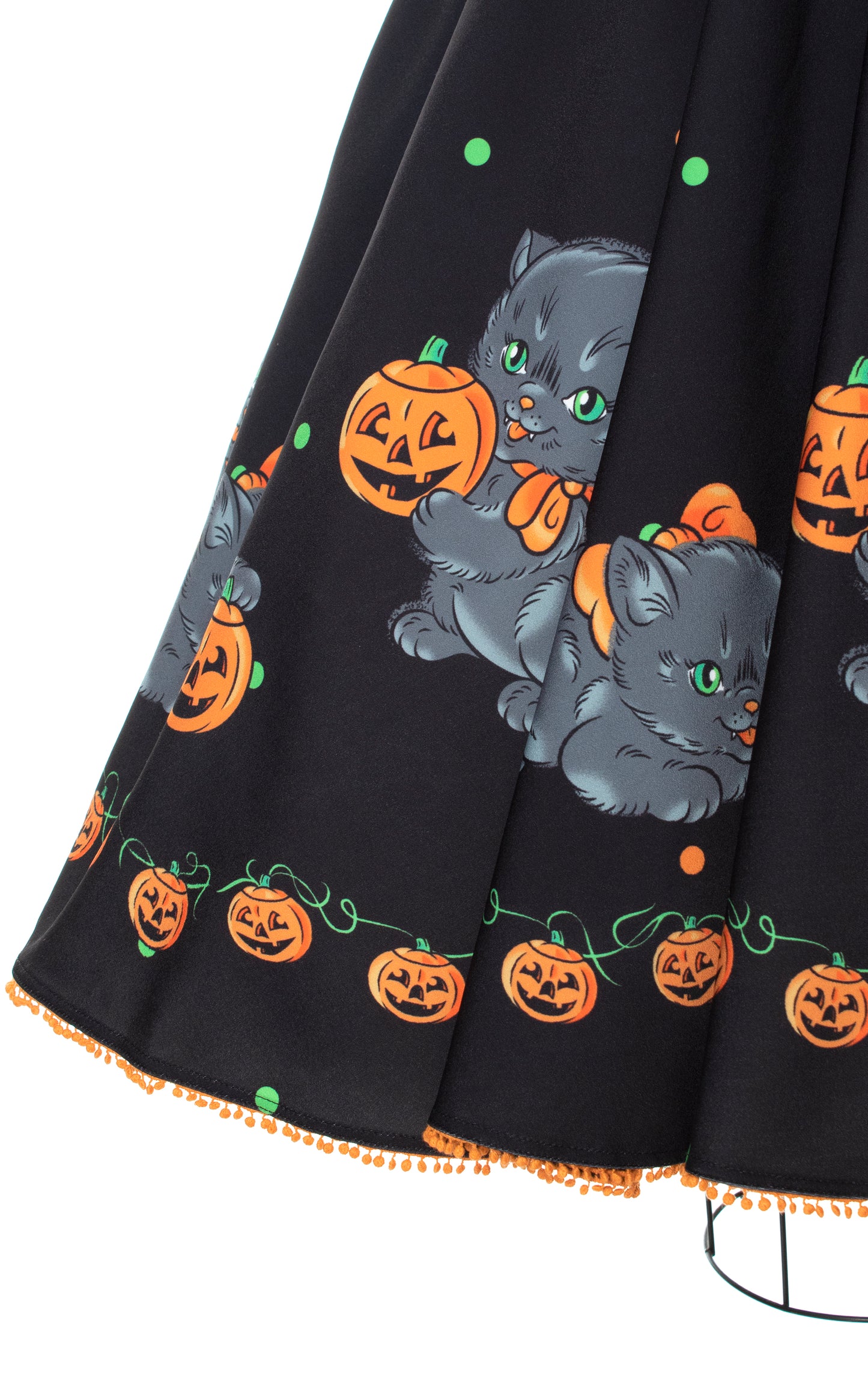 Modern Sourpuss Vintage 1950s Style Cats & Pumpkins Novelty Border Print Black Sundress with Pockets Birthday Life Vintage