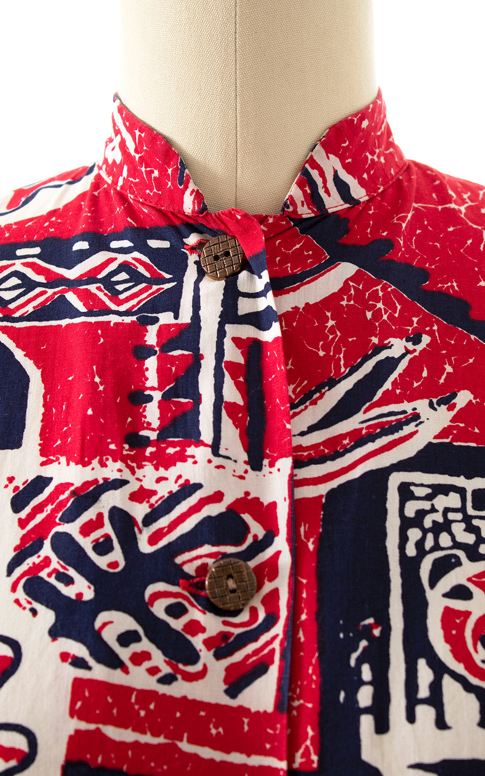 BLV x DEANNA || 1950s Tiki Print Cotton Blouse | x-small/small