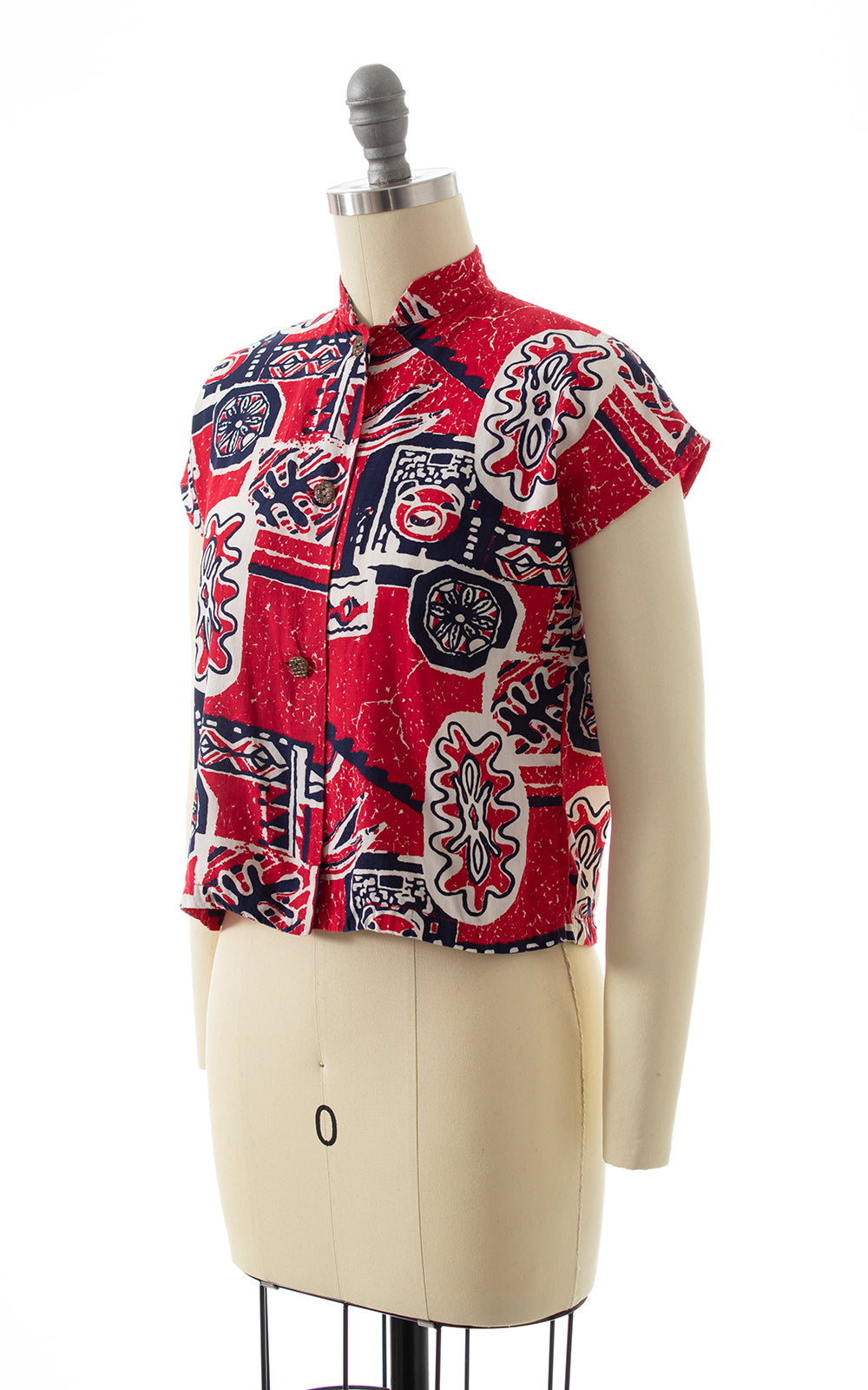 BLV x DEANNA || 1950s Tiki Print Cotton Blouse | x-small/small