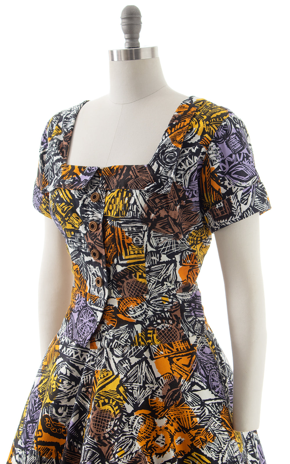 1950s Geometric Cotton Blouse & Skirt Set | medium
