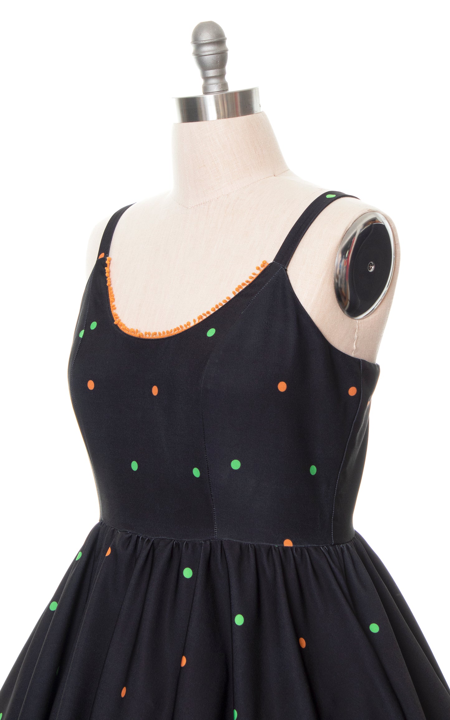 Modern Sourpuss Vintage 1950s Style Cats & Pumpkins Novelty Border Print Black Sundress with Pockets Birthday Life Vintage