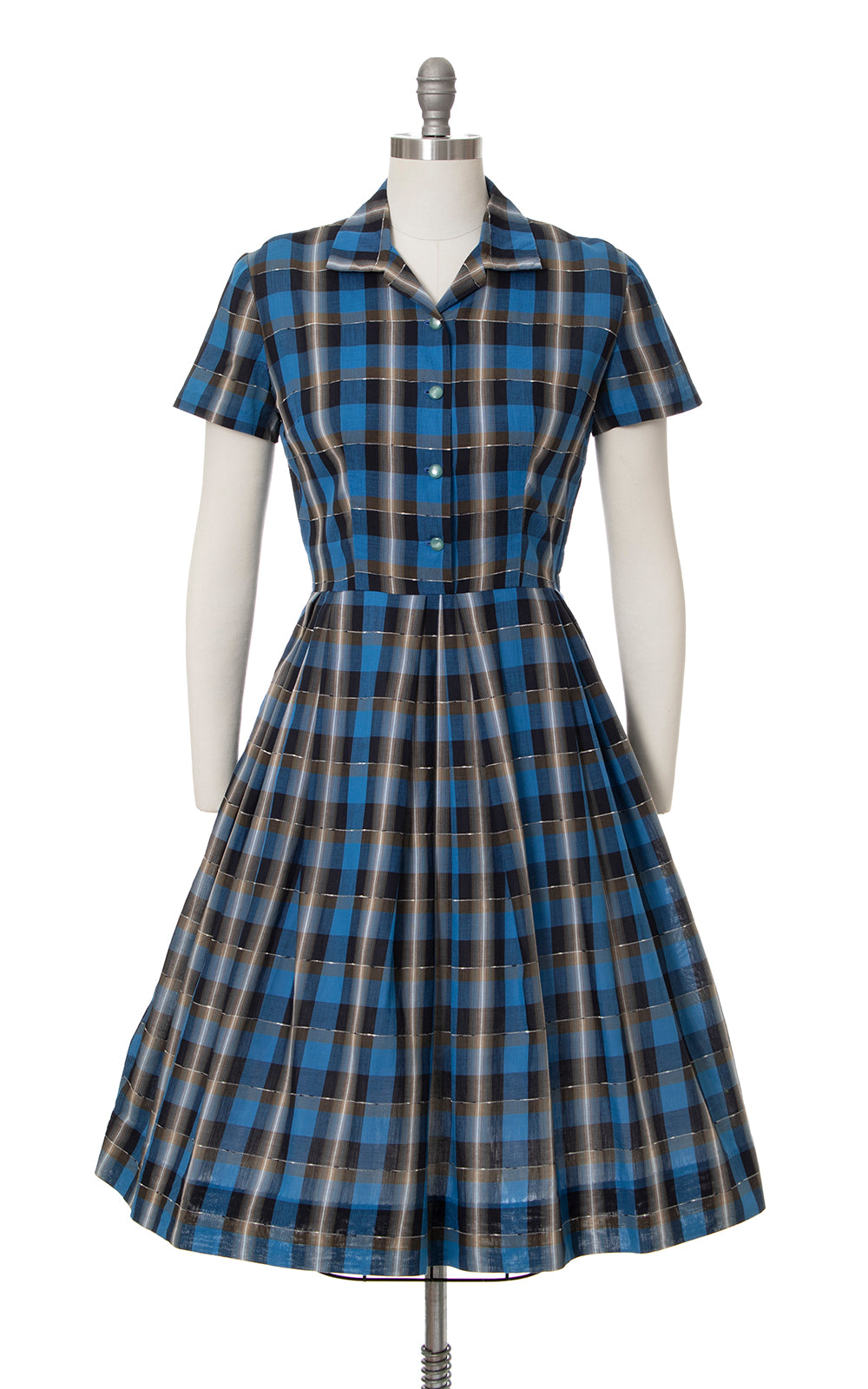 1950s Blue Plaid Cotton Shirtwaist Dress | medium 1950s Blue Plaid Cotton Shirtwaist Dress | medium